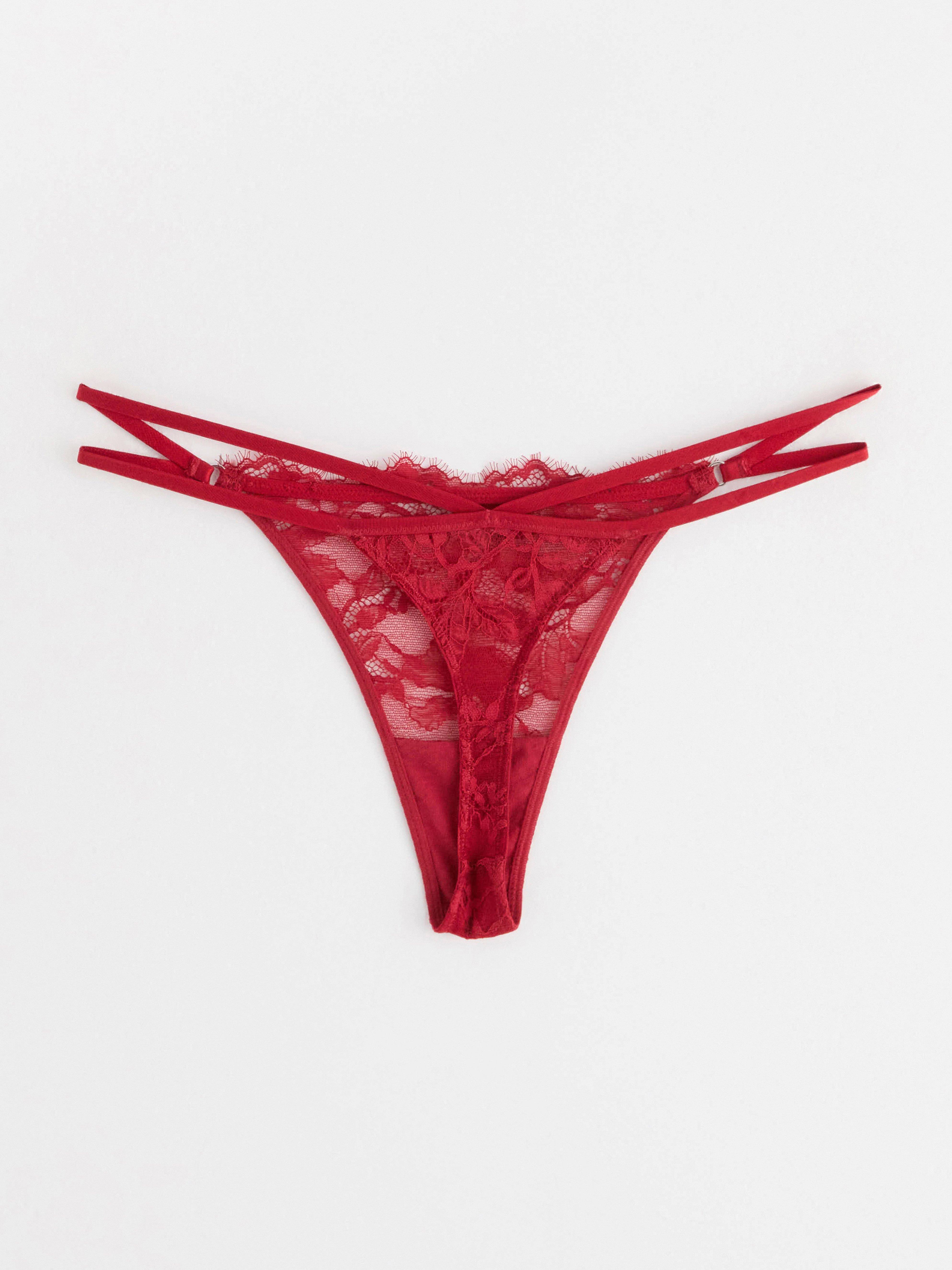 Thong low waist with lace Dark Red