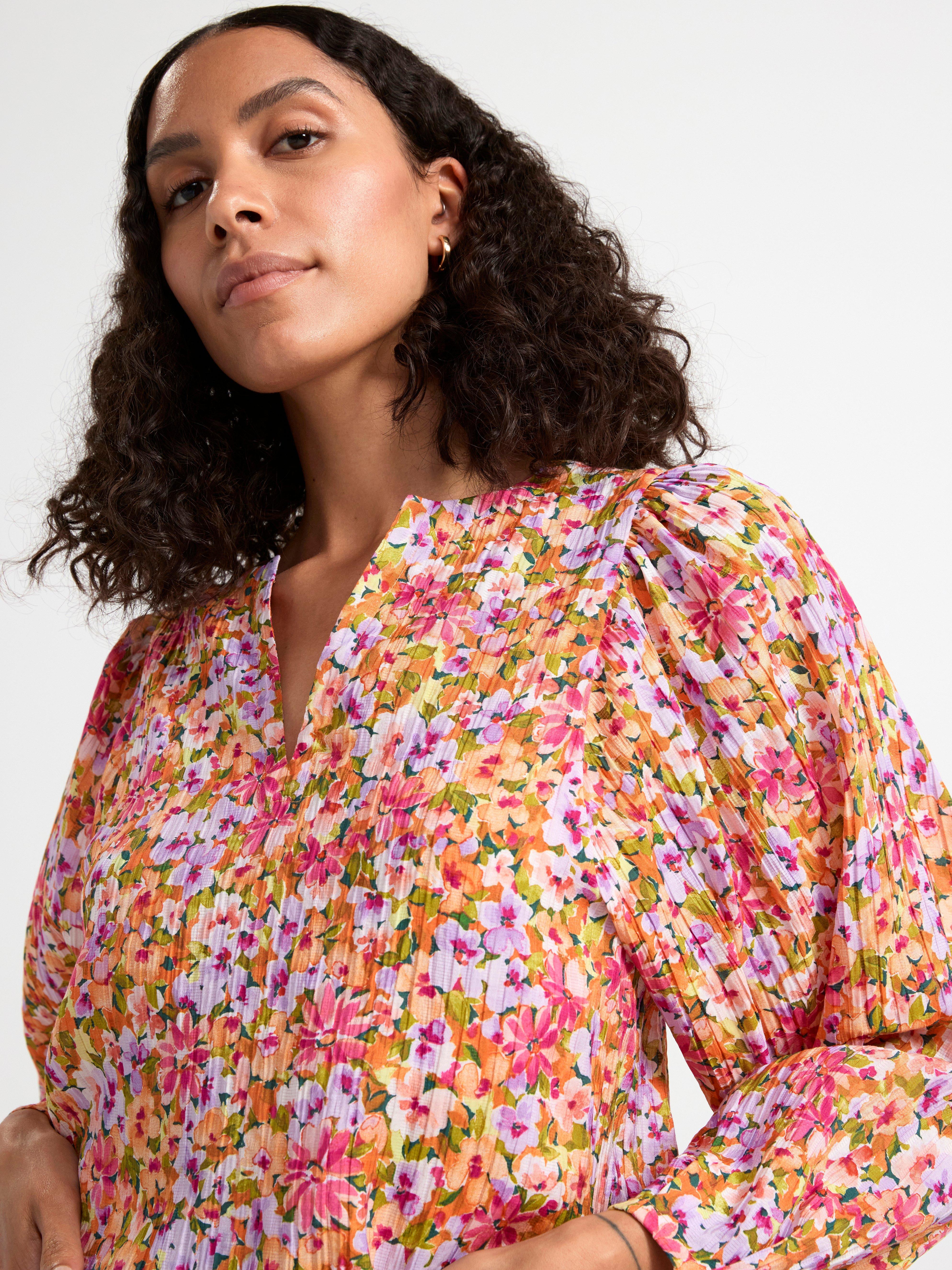 Floral puff sleeve blouse orange