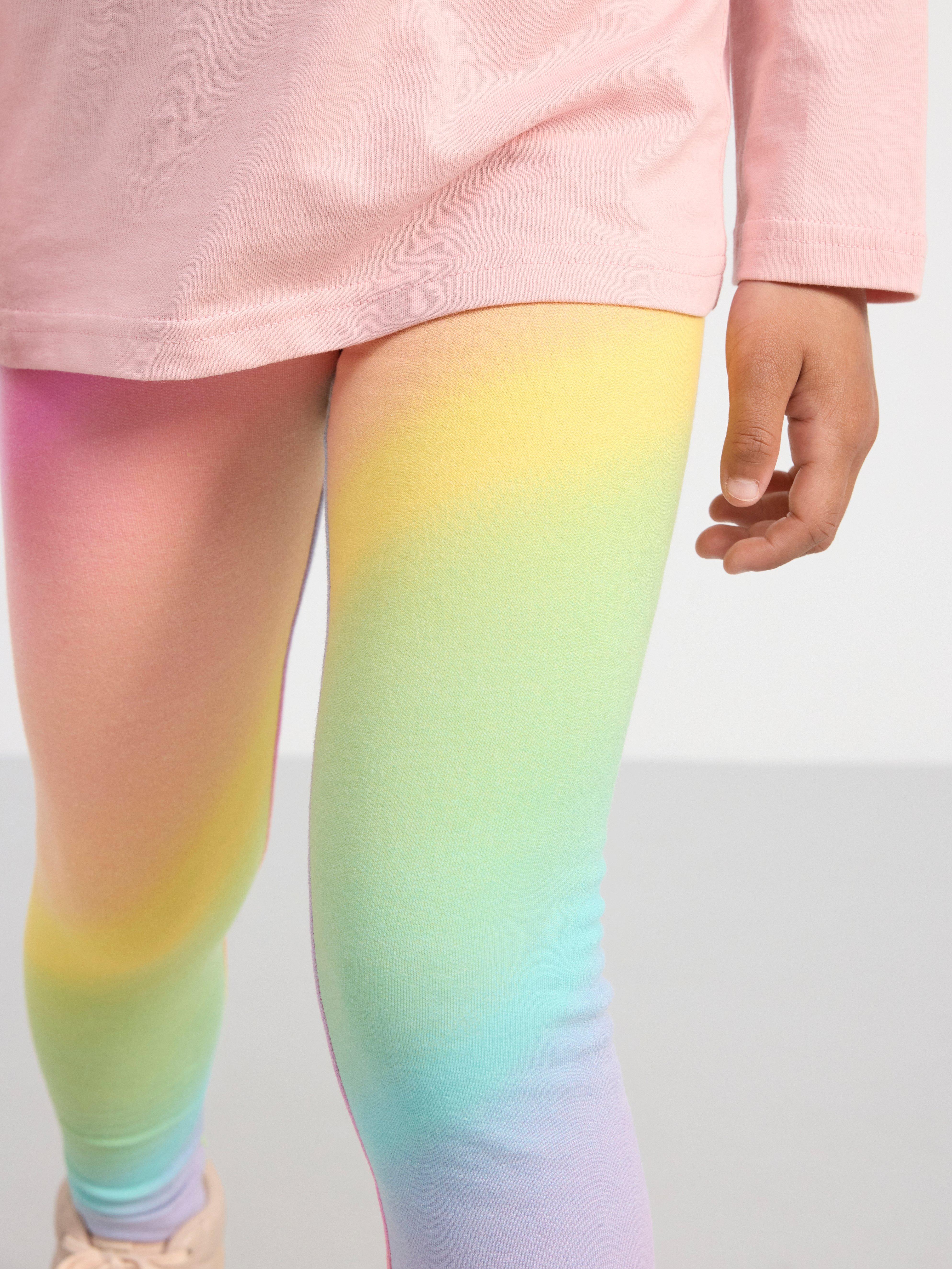 Leggings with rainbow print and brushed inside Pink