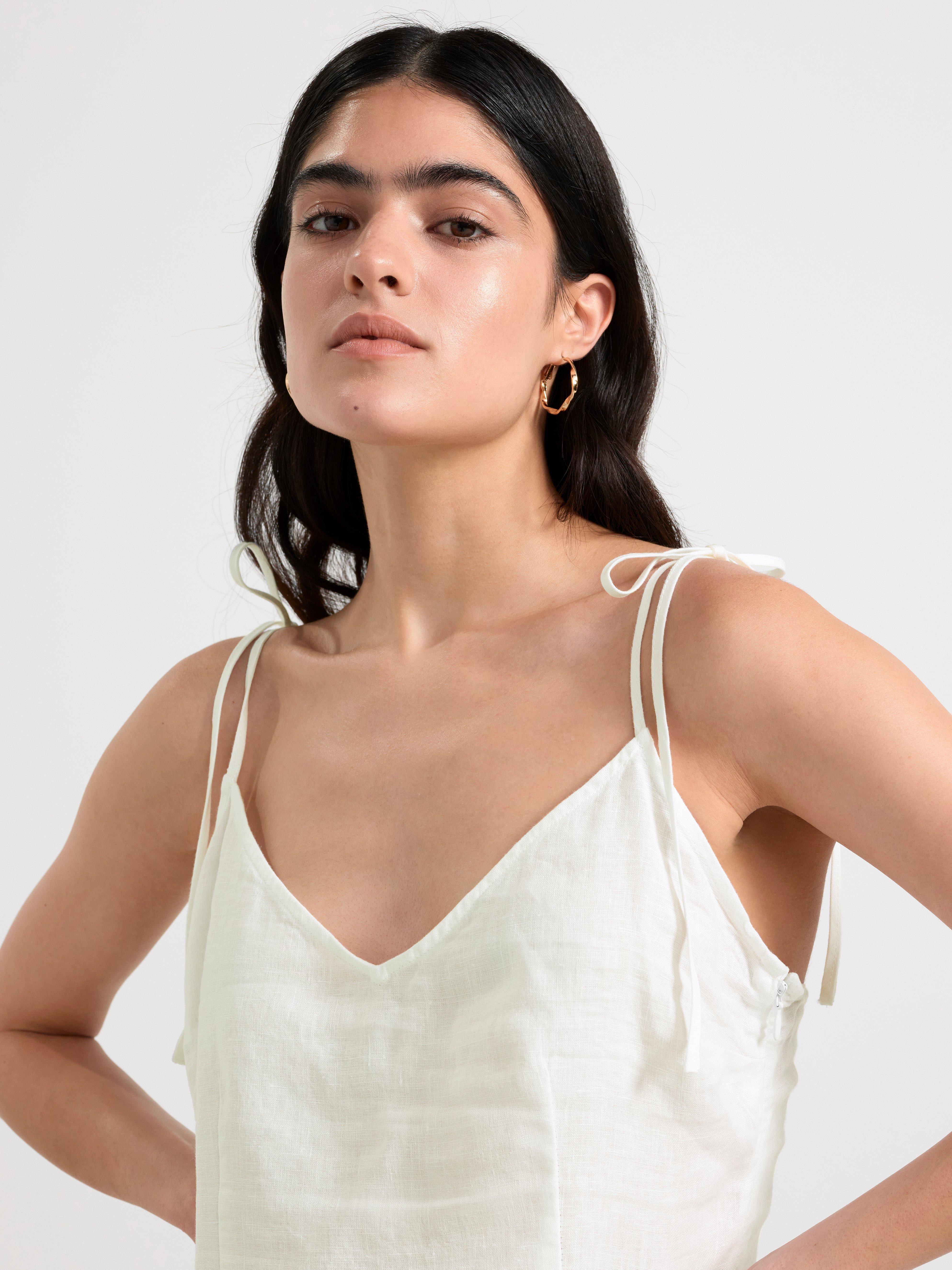 Sleeveless linen midi dress White