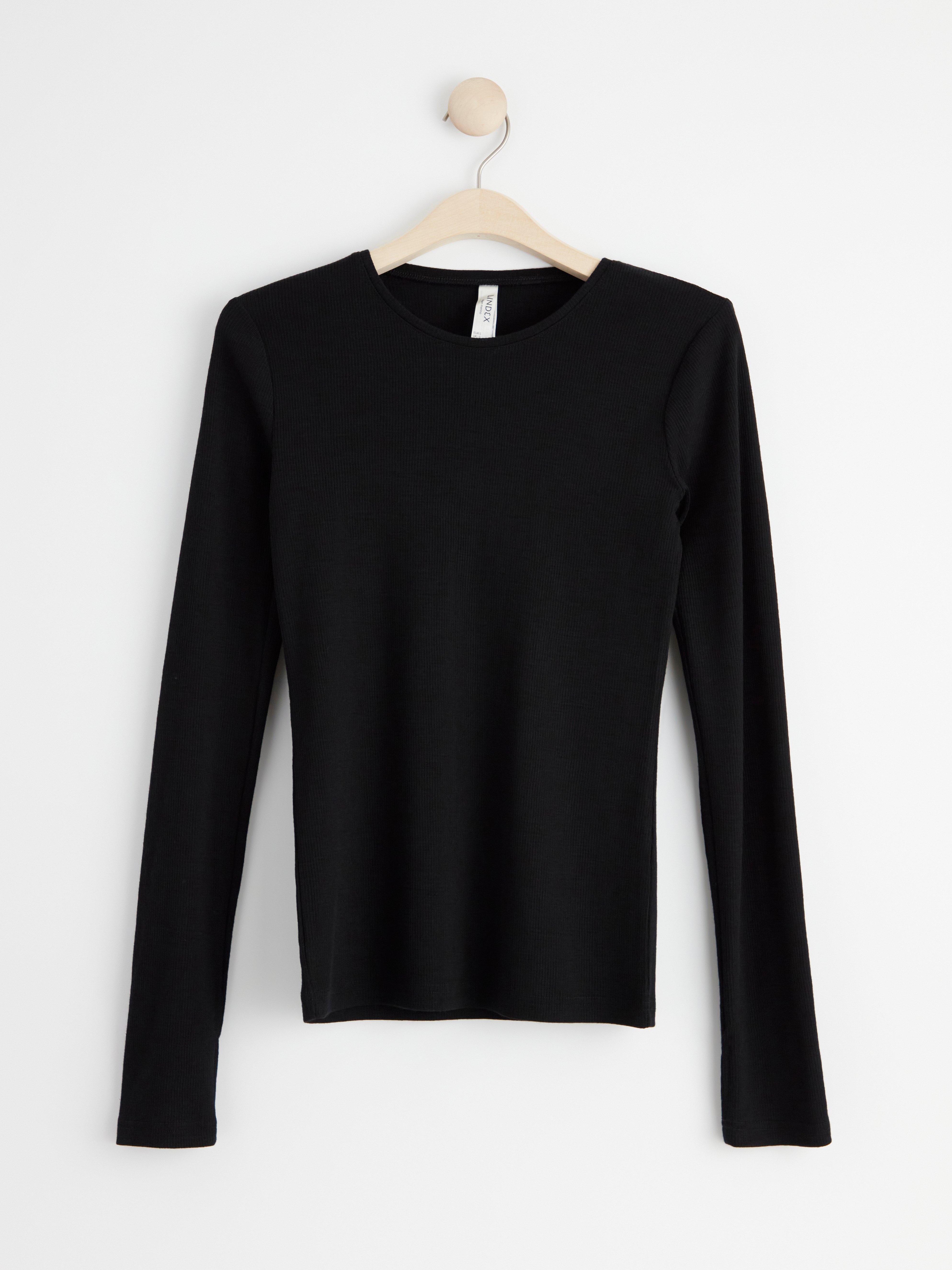 Ribbed top in merino wool Black