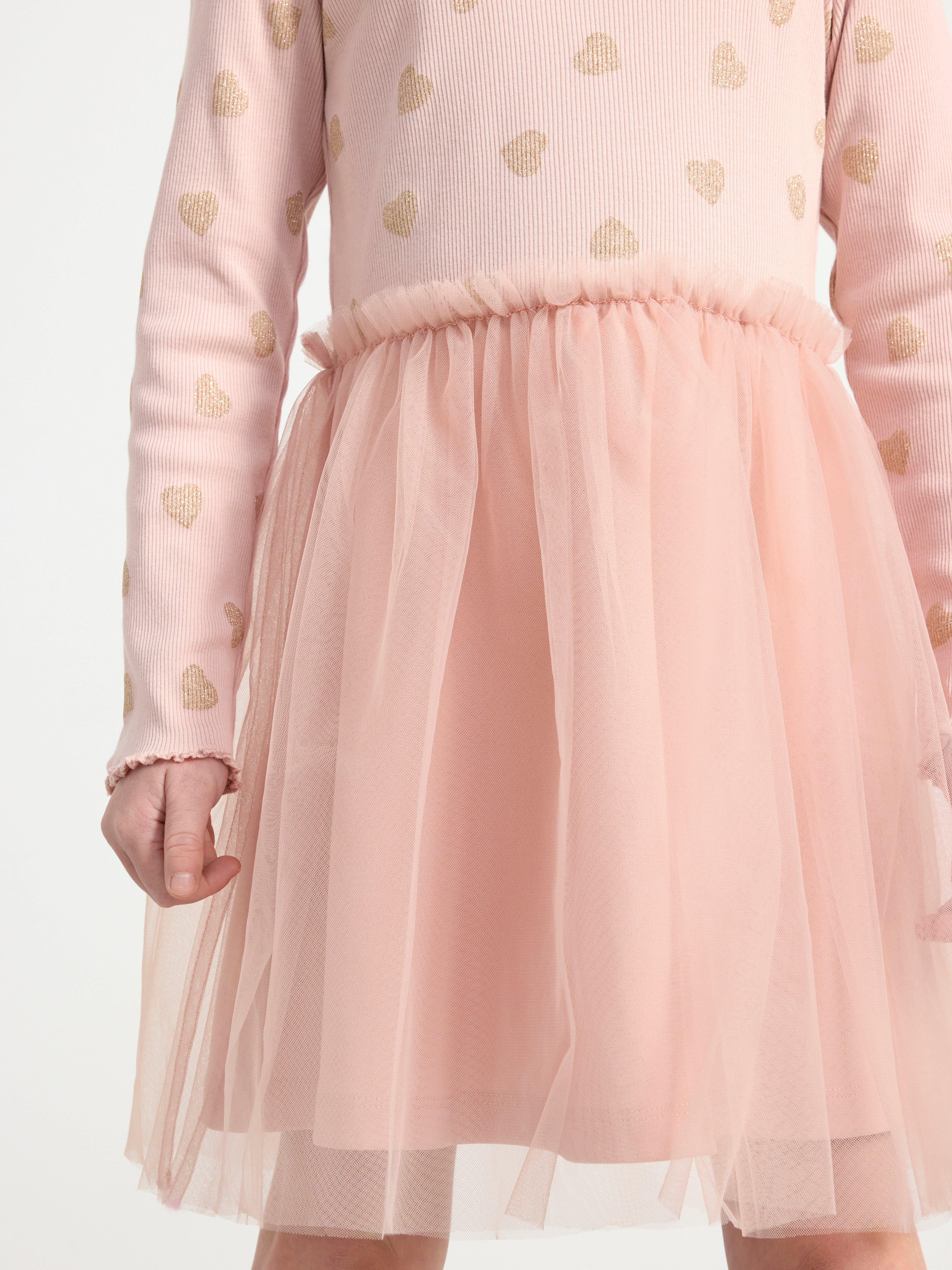 Long sleeve dress with tulle skirt Dusty Pink