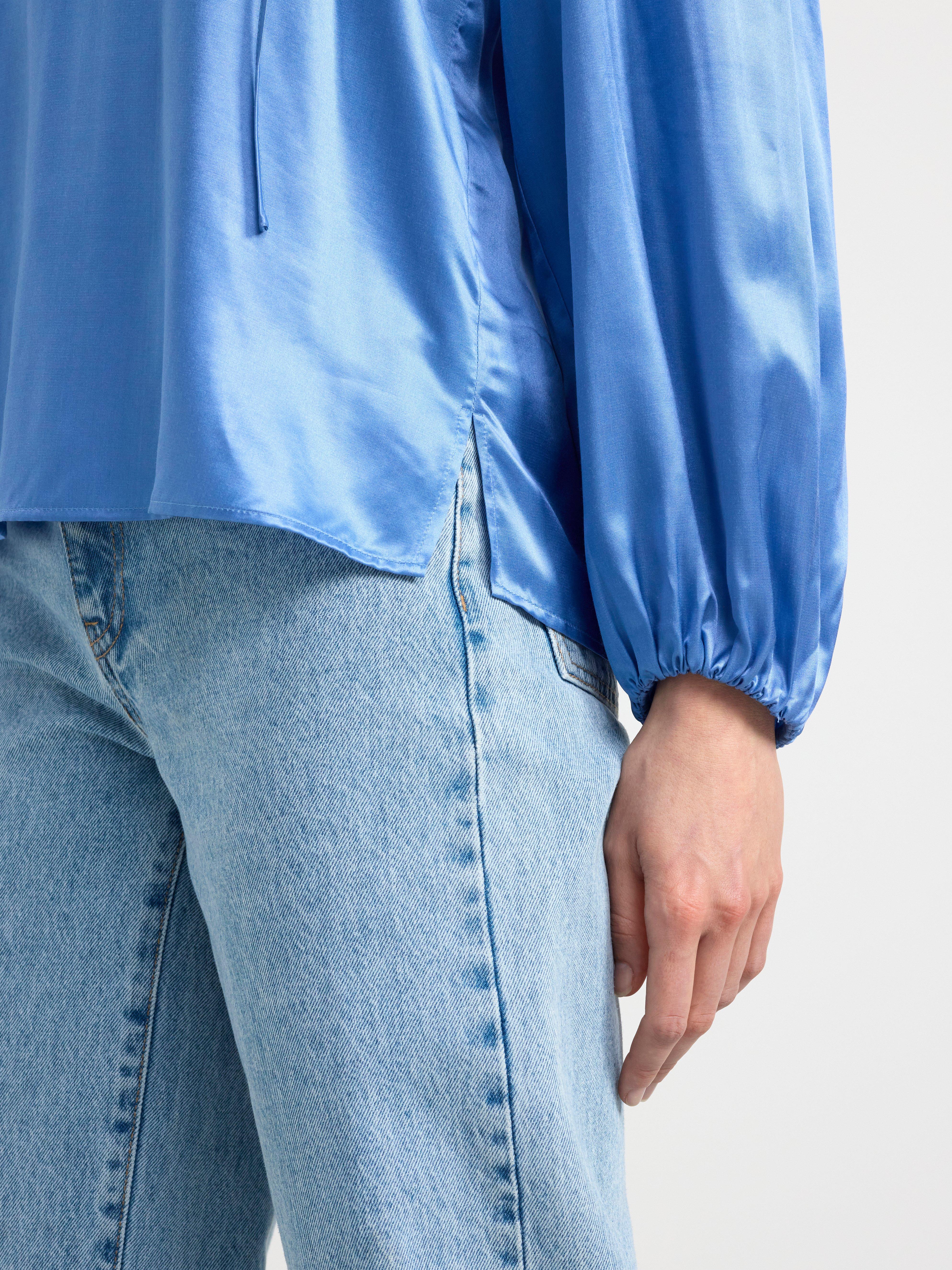 Long sleeve silk blend blouse Light Dusty Blue
