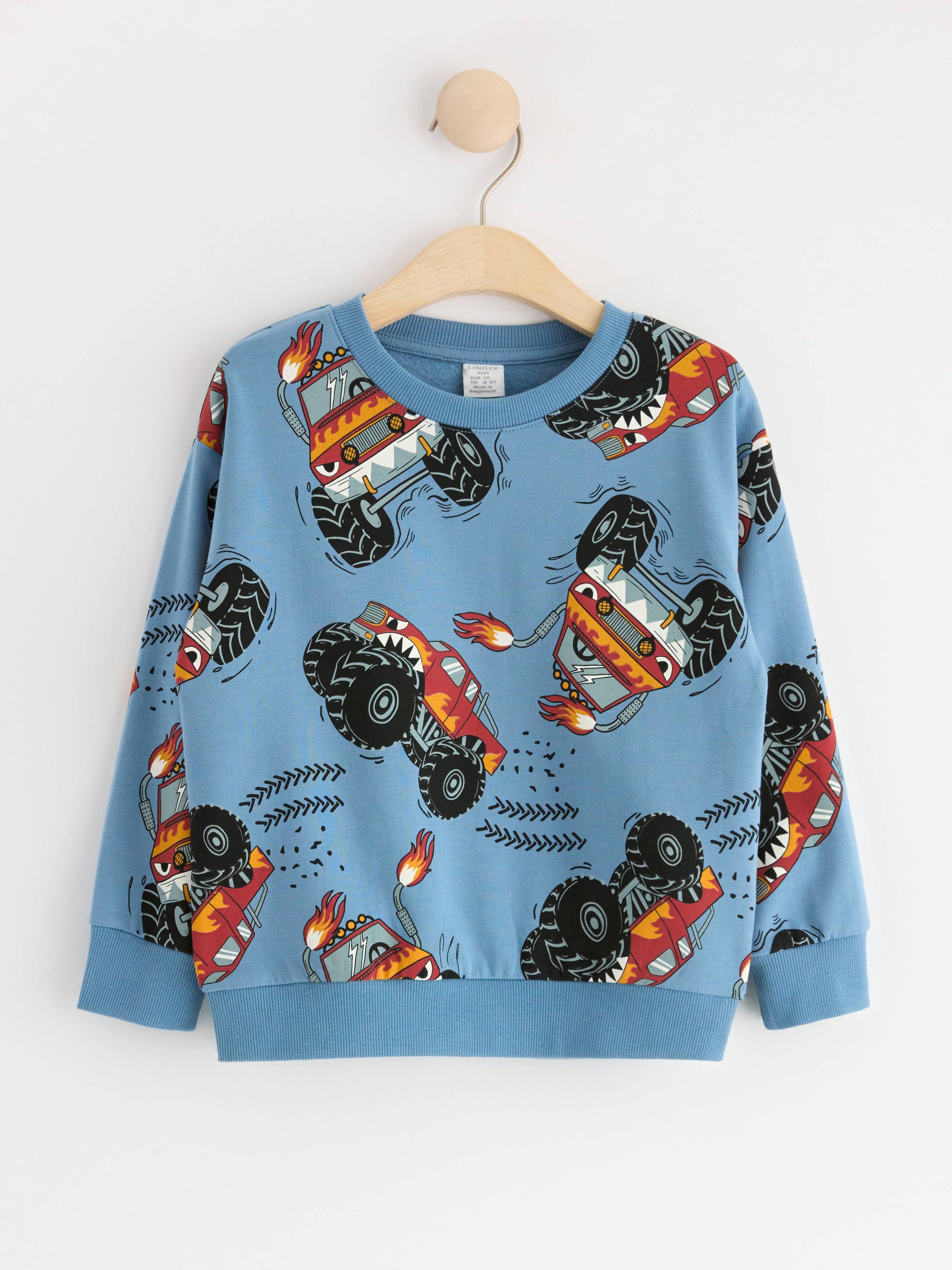 Sweatshirt with monstertrucks Light Dusty Blue