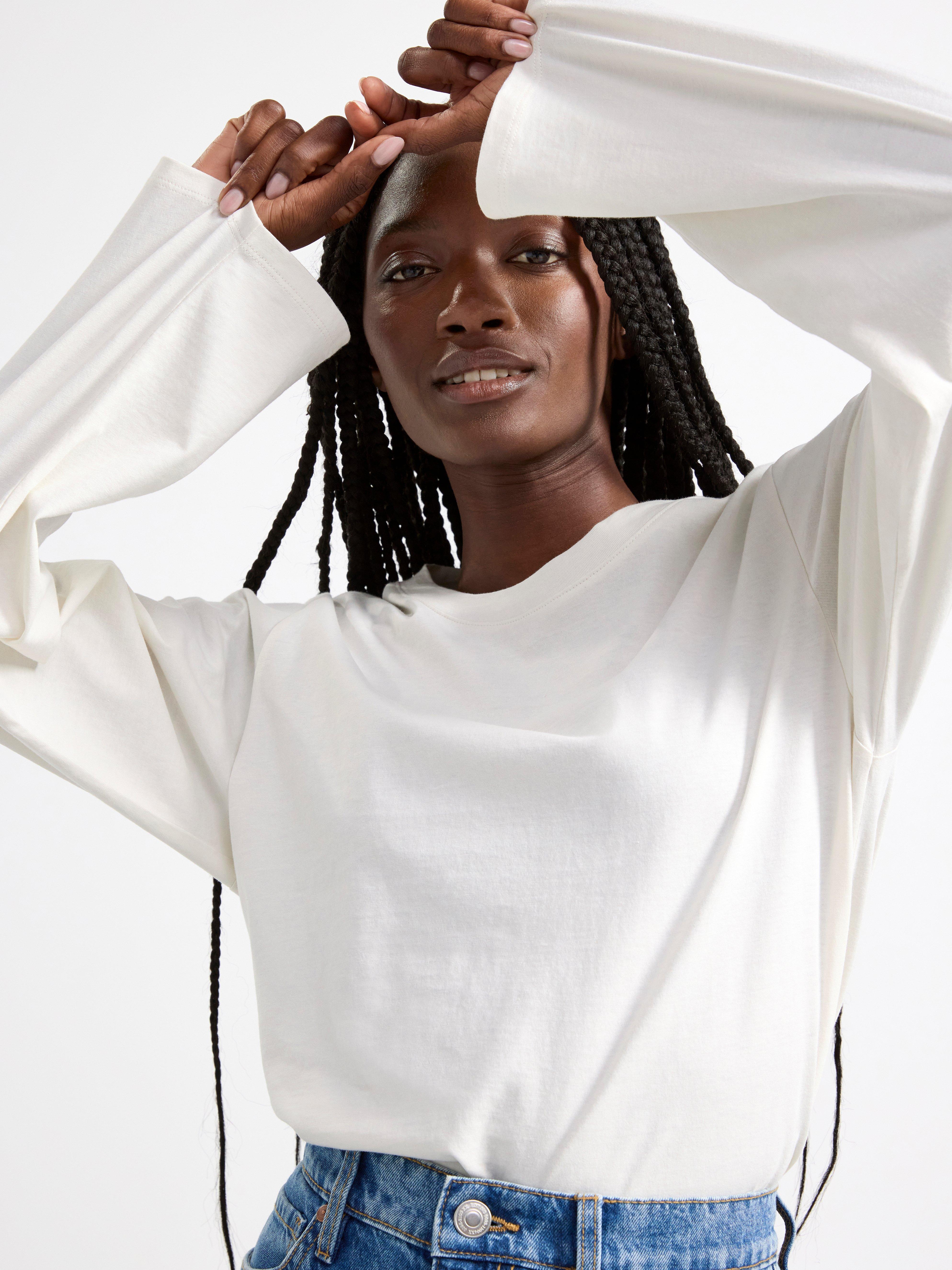Long sleeve top in cotton Light Dusty White