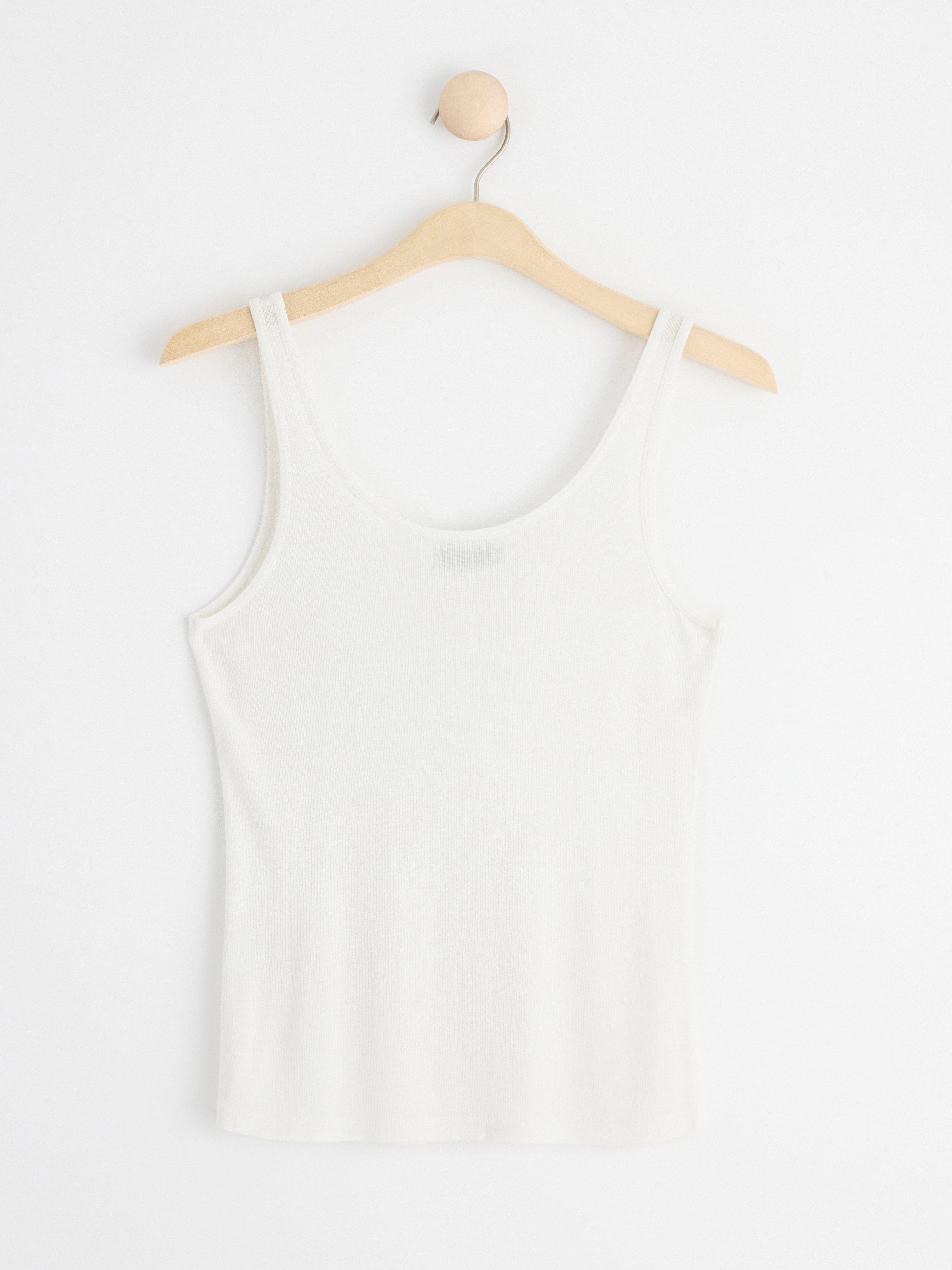 Ribbed tank top with button placket Off White
