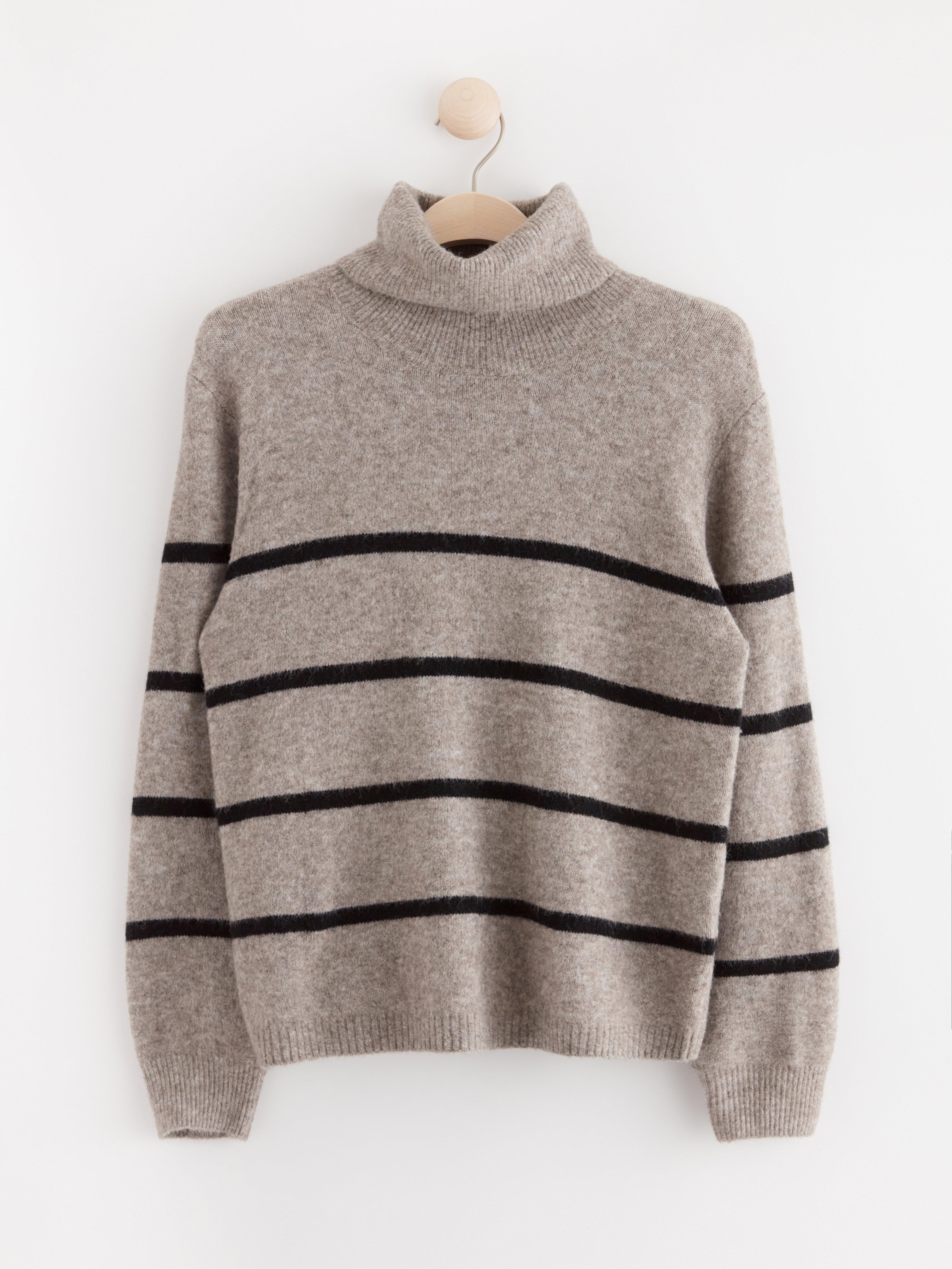 Knitted jumper with stripes Brown melange