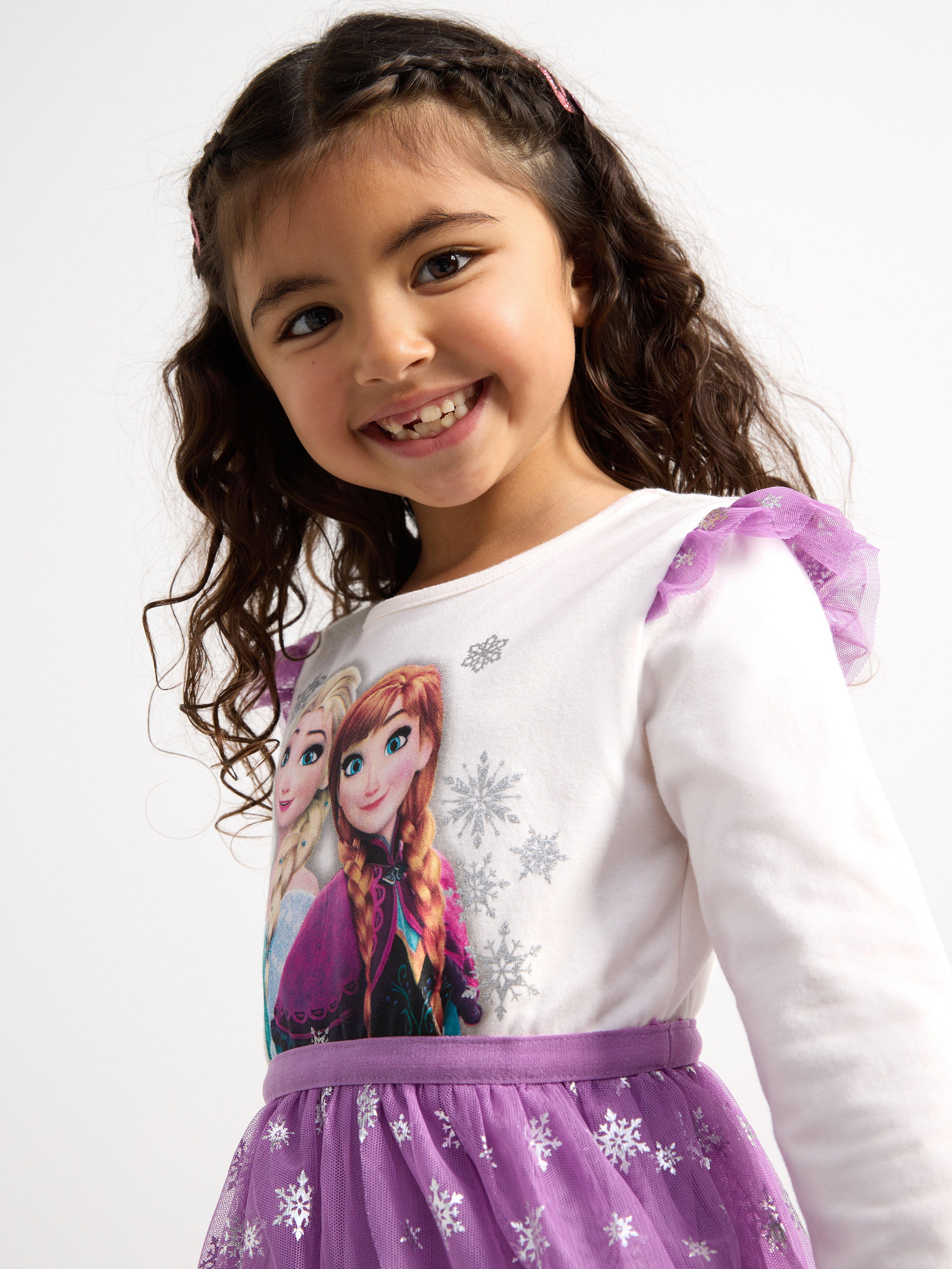 Dress in tulle with Frozen print Light Dusty White