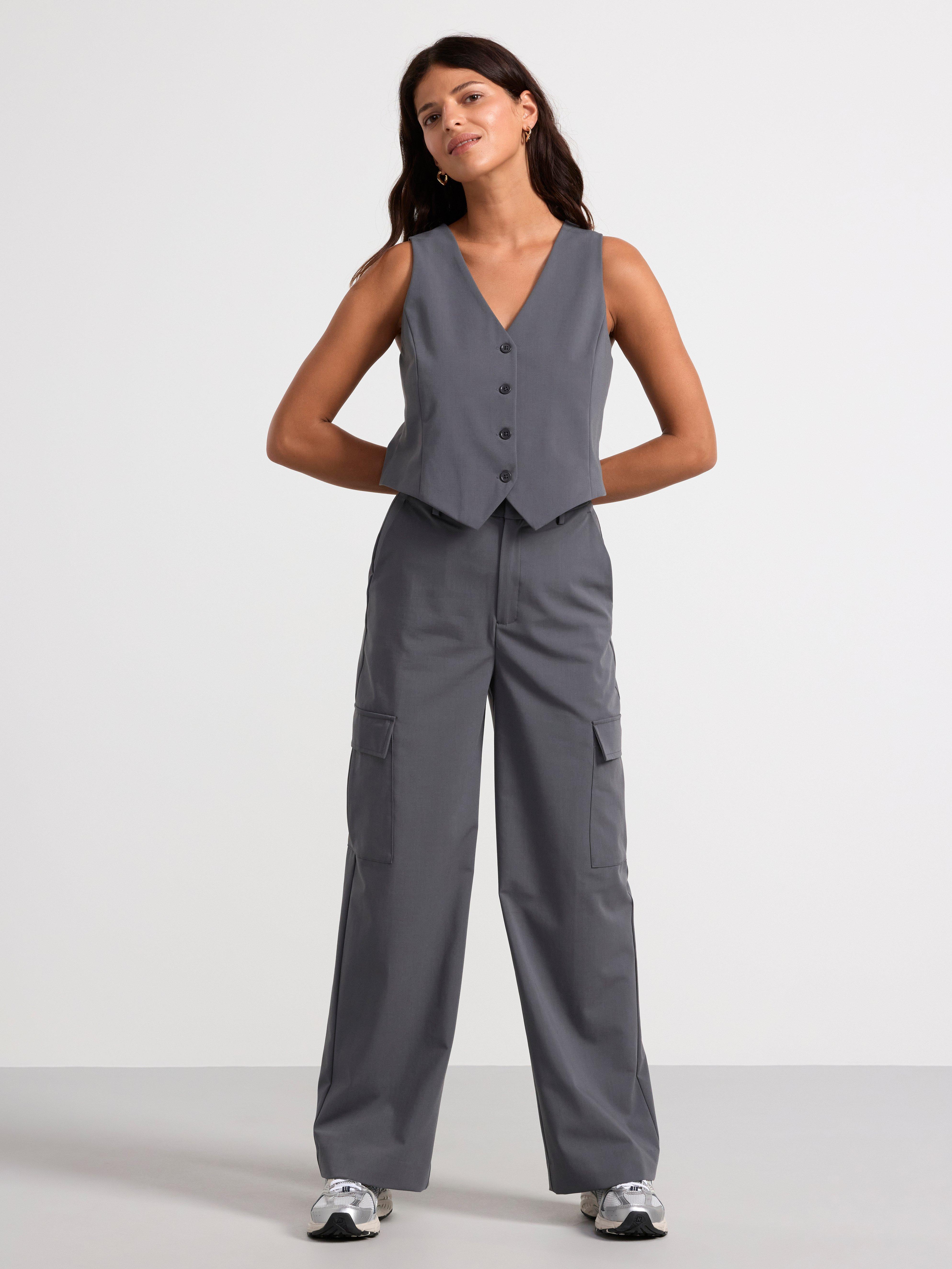 Trousers with high waist dark grey