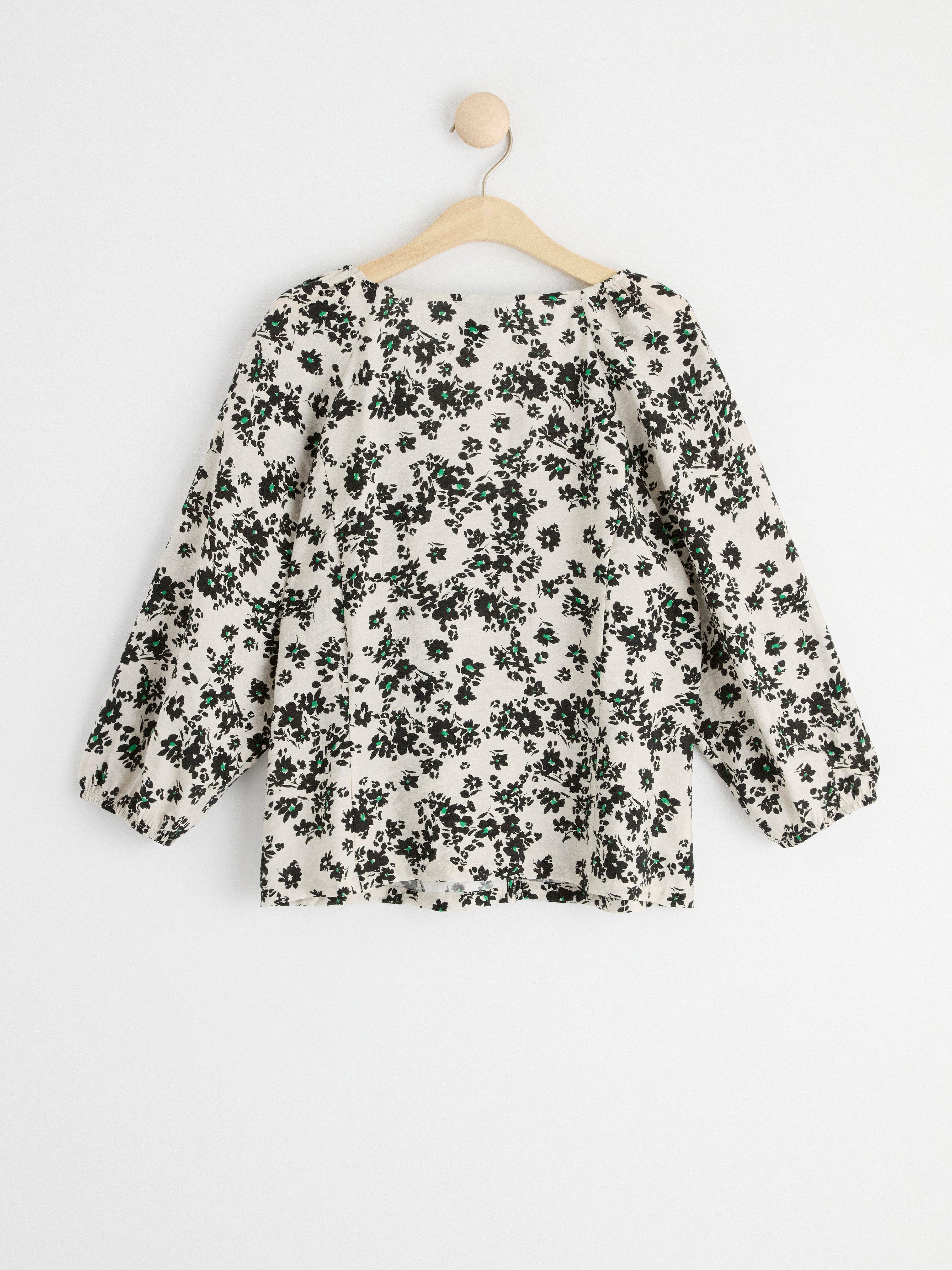 Patterned wide sleeve blouse Light Beige