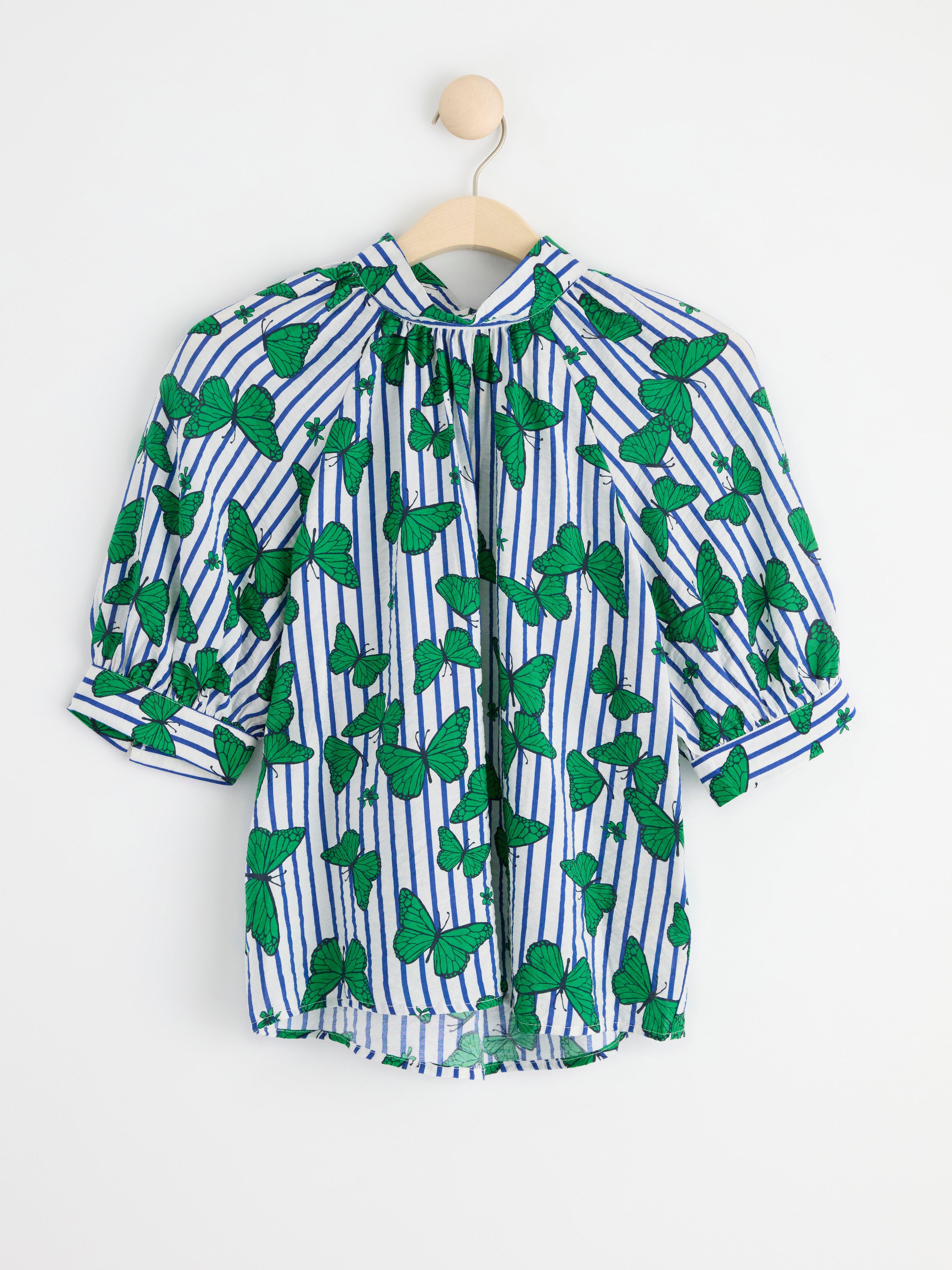 Short sleeve blouse with allover pattern Green