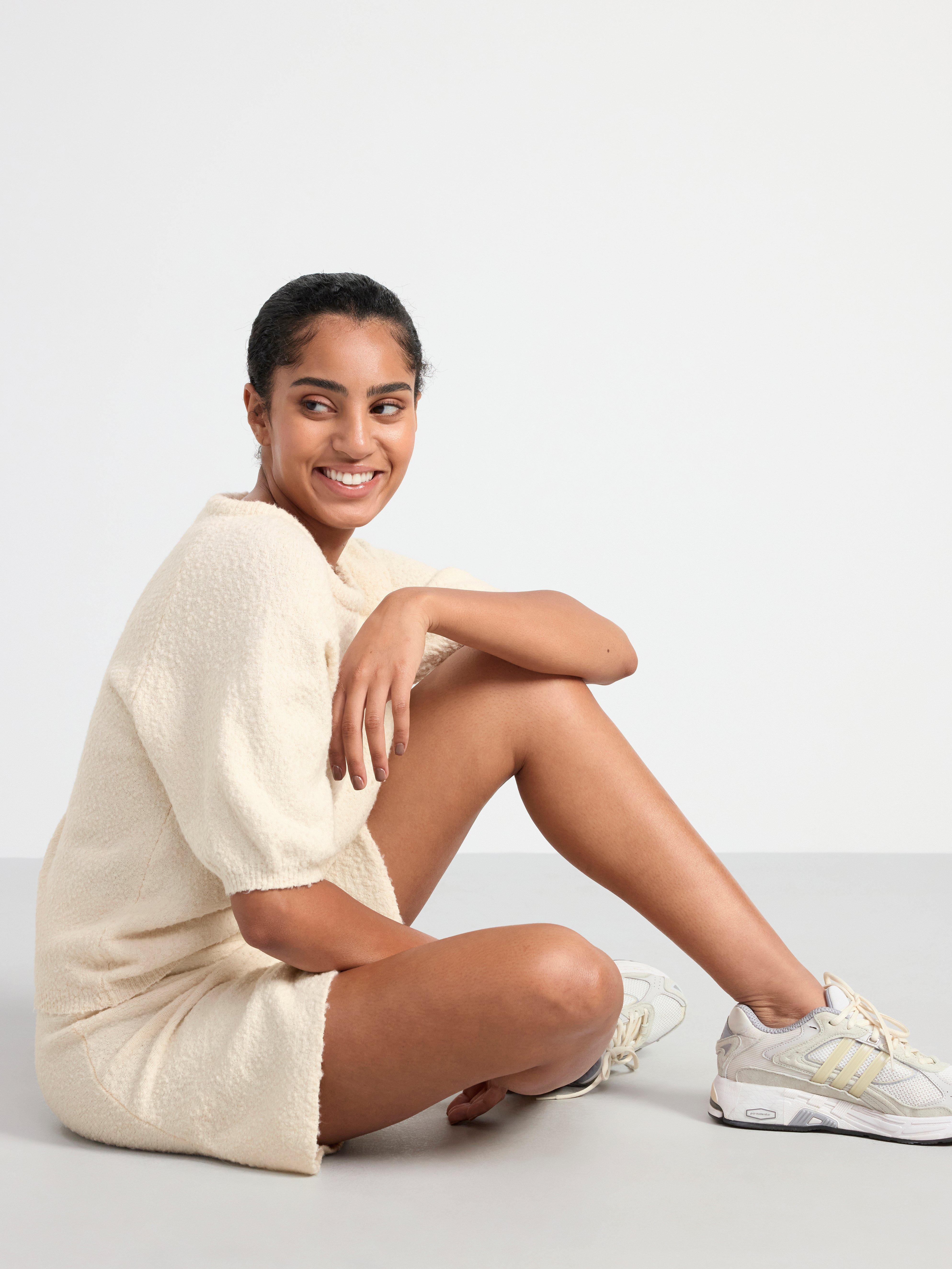 Jumper knitted with short sleeves Light Beige