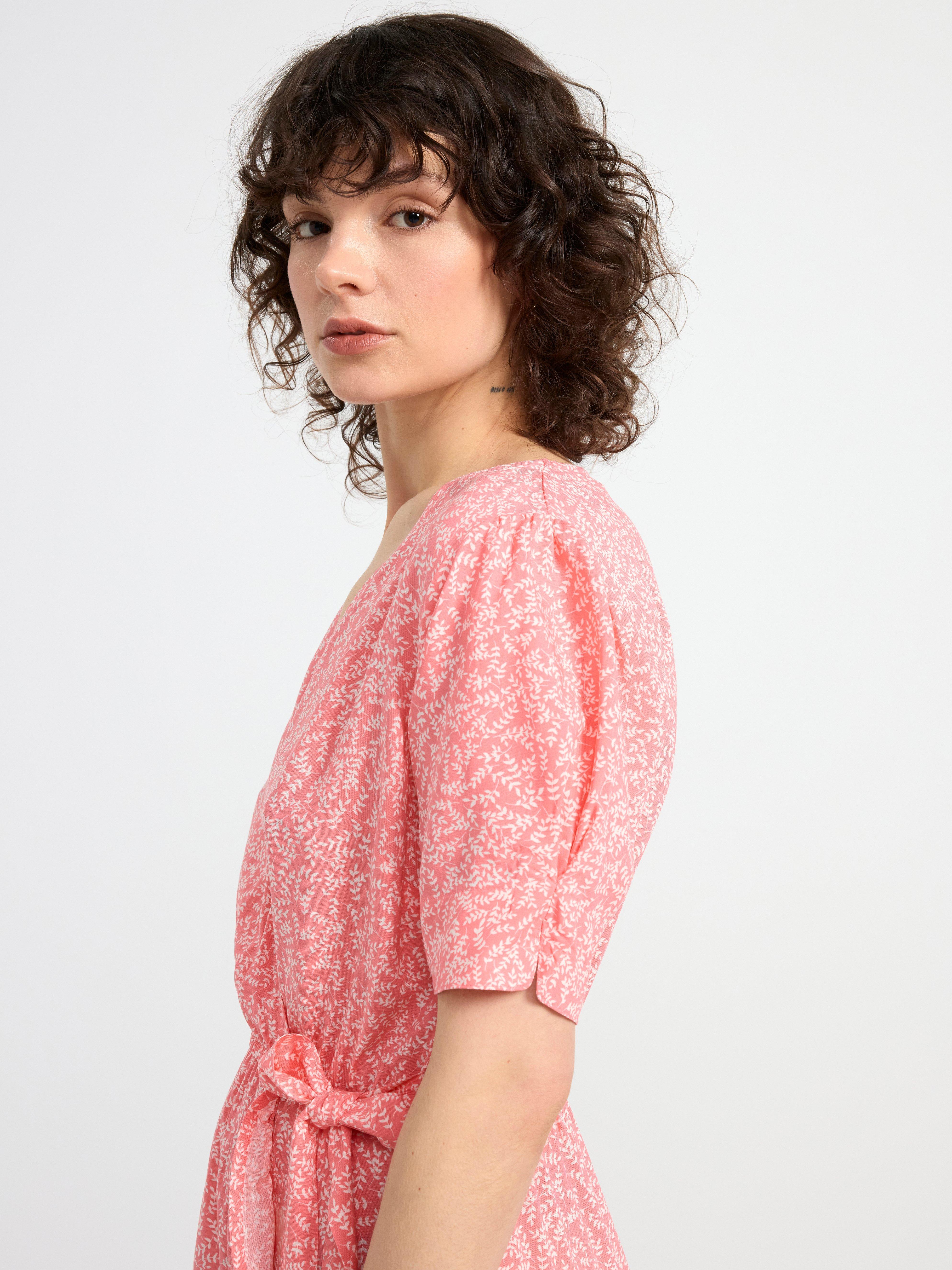 Patterned short sleeve dress Dark Pink