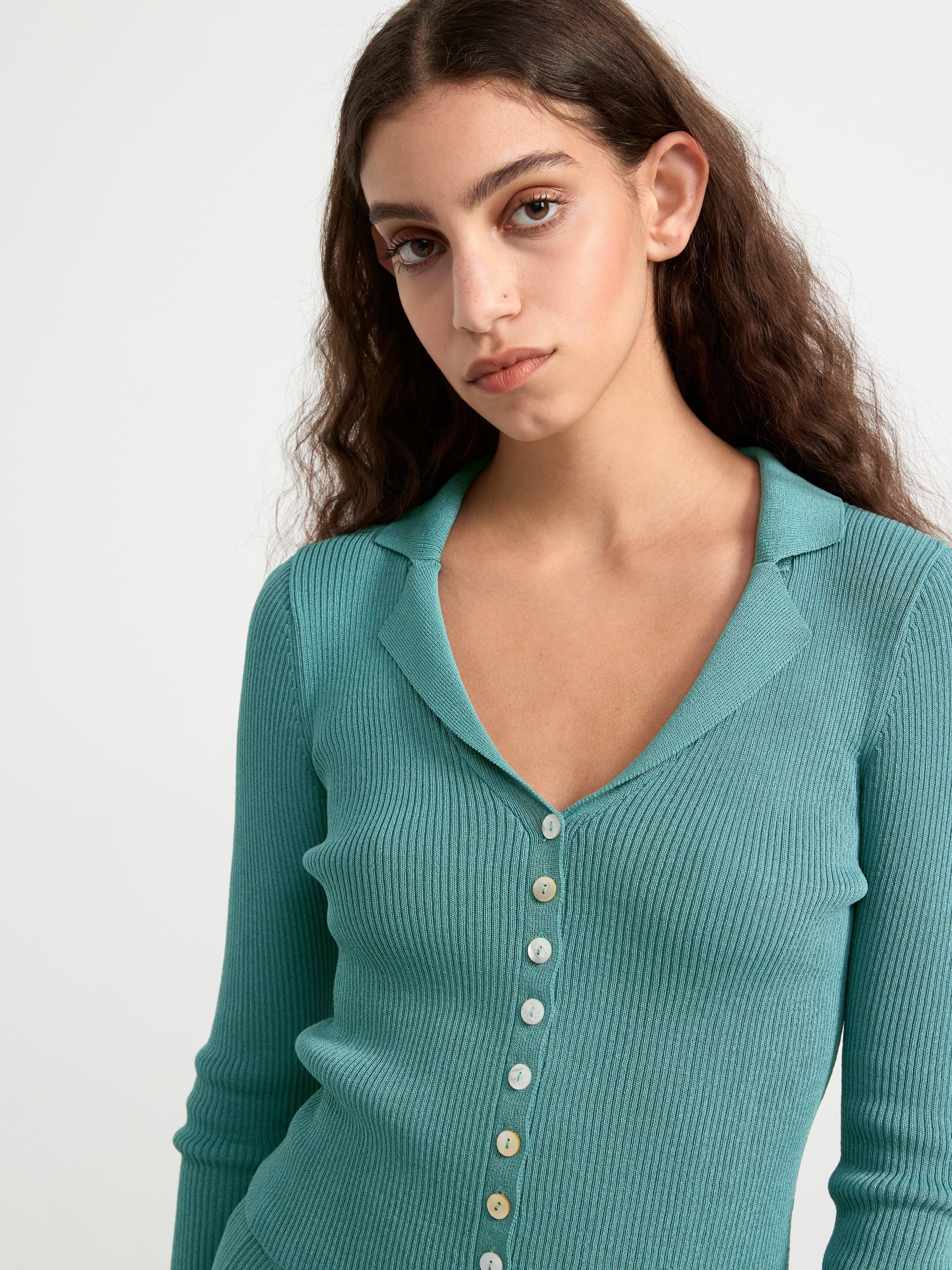 Collared fitted cardigan Turquoise