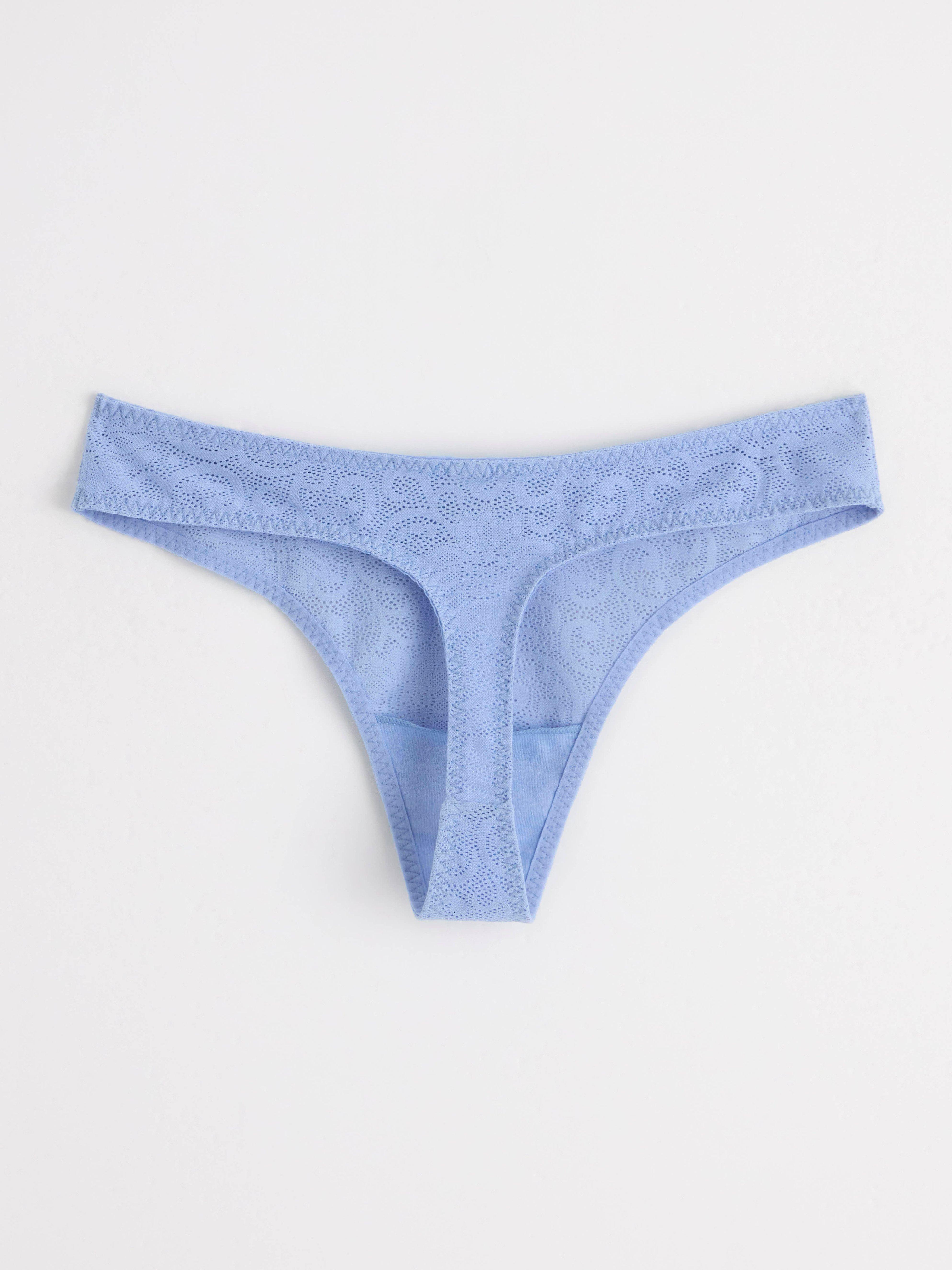 Regular waist thong with lace Light Dusty Blue