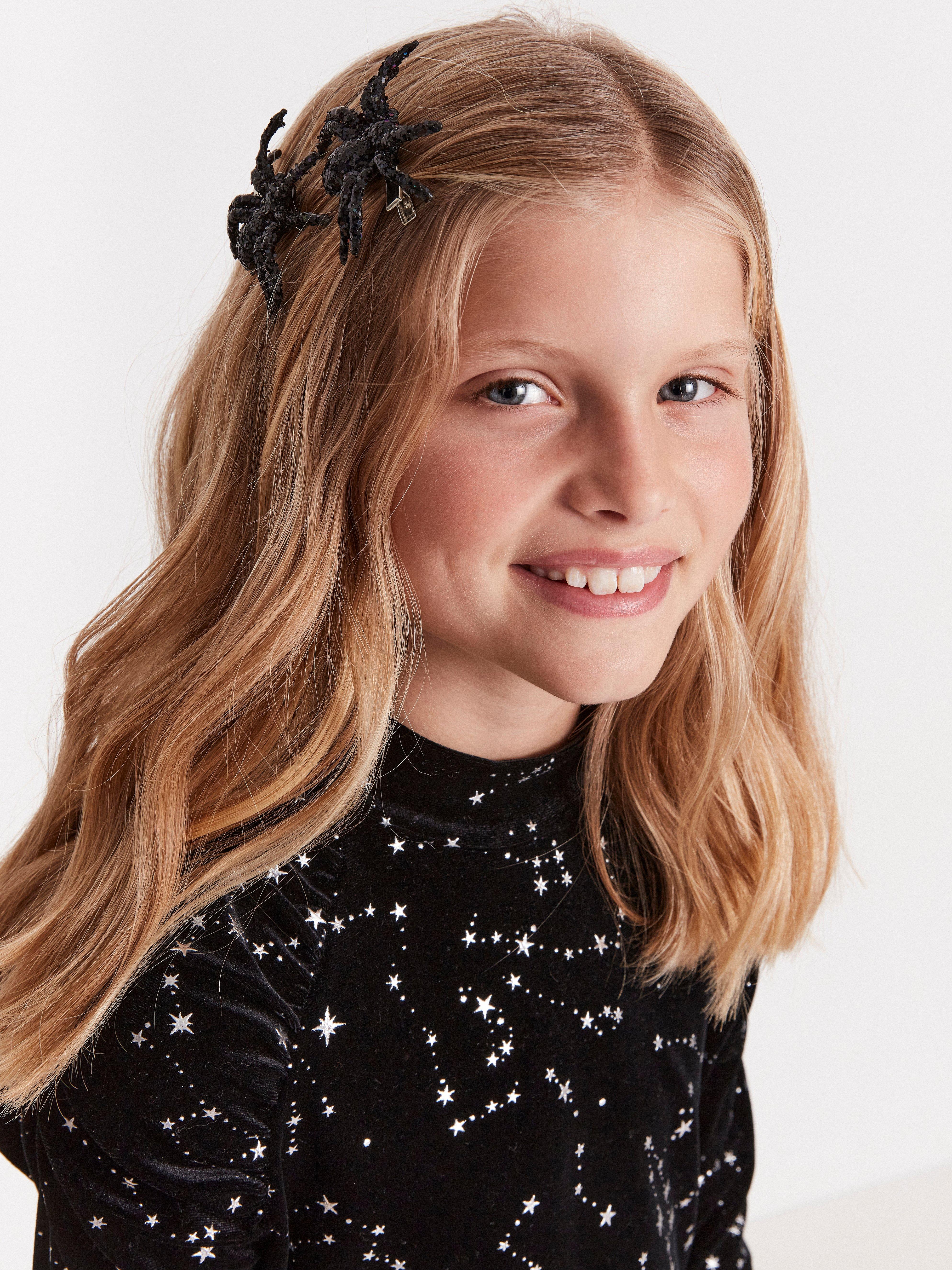 2-pack hair clip with glittery spiders Black