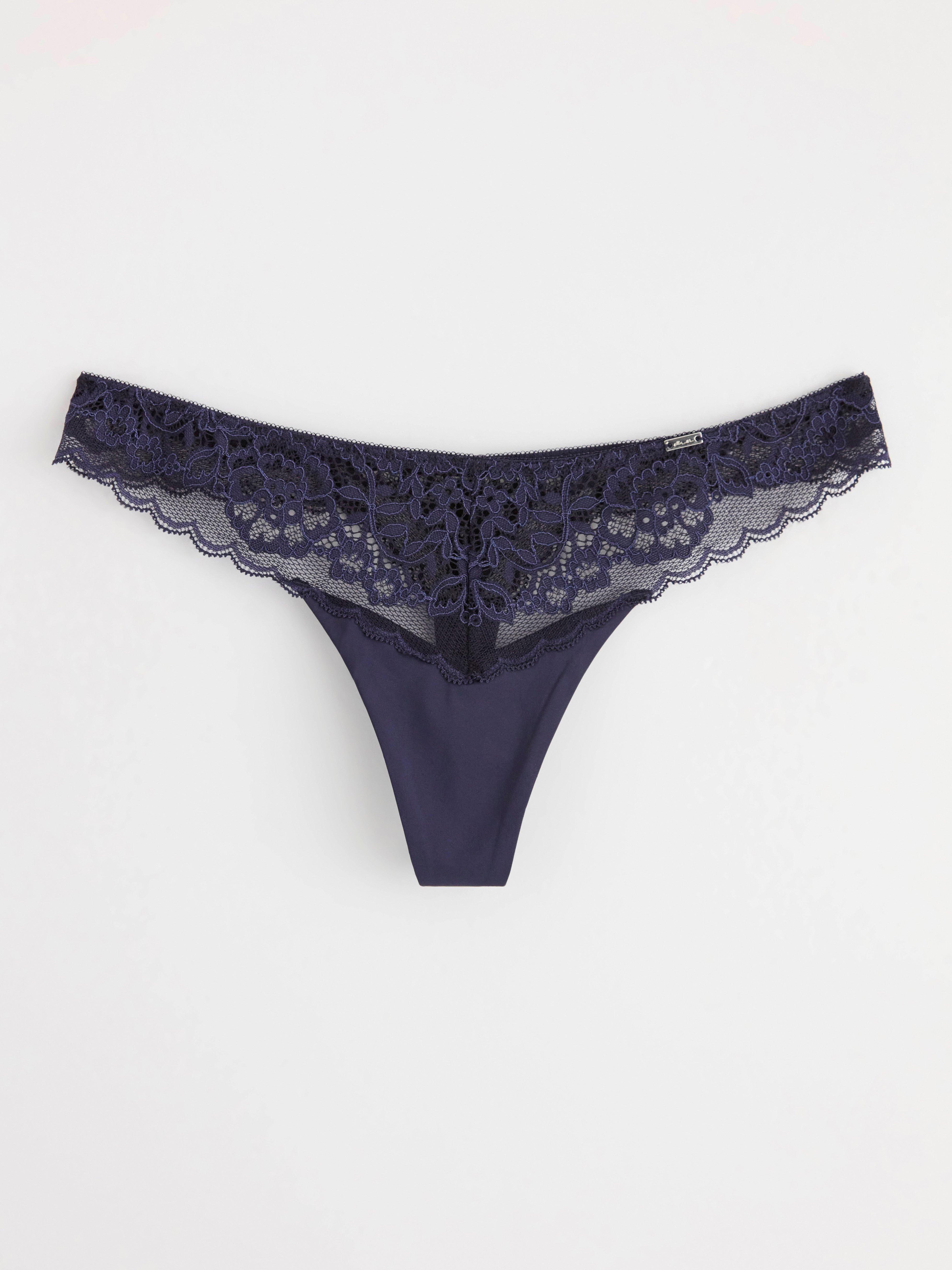 Thong low waist with lace Dark Dusty Blue