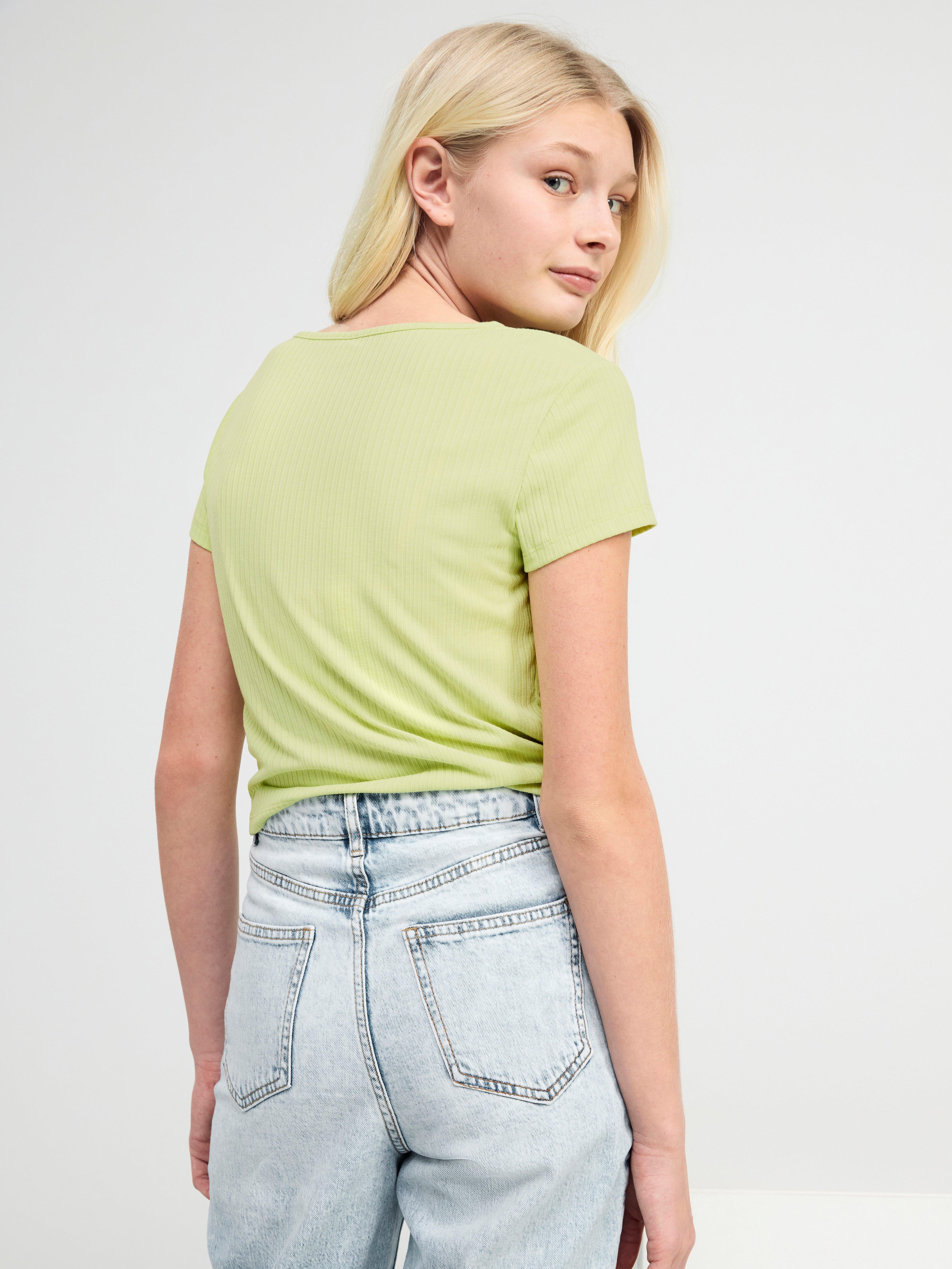 Ribbed top with gatherings to front Light Green