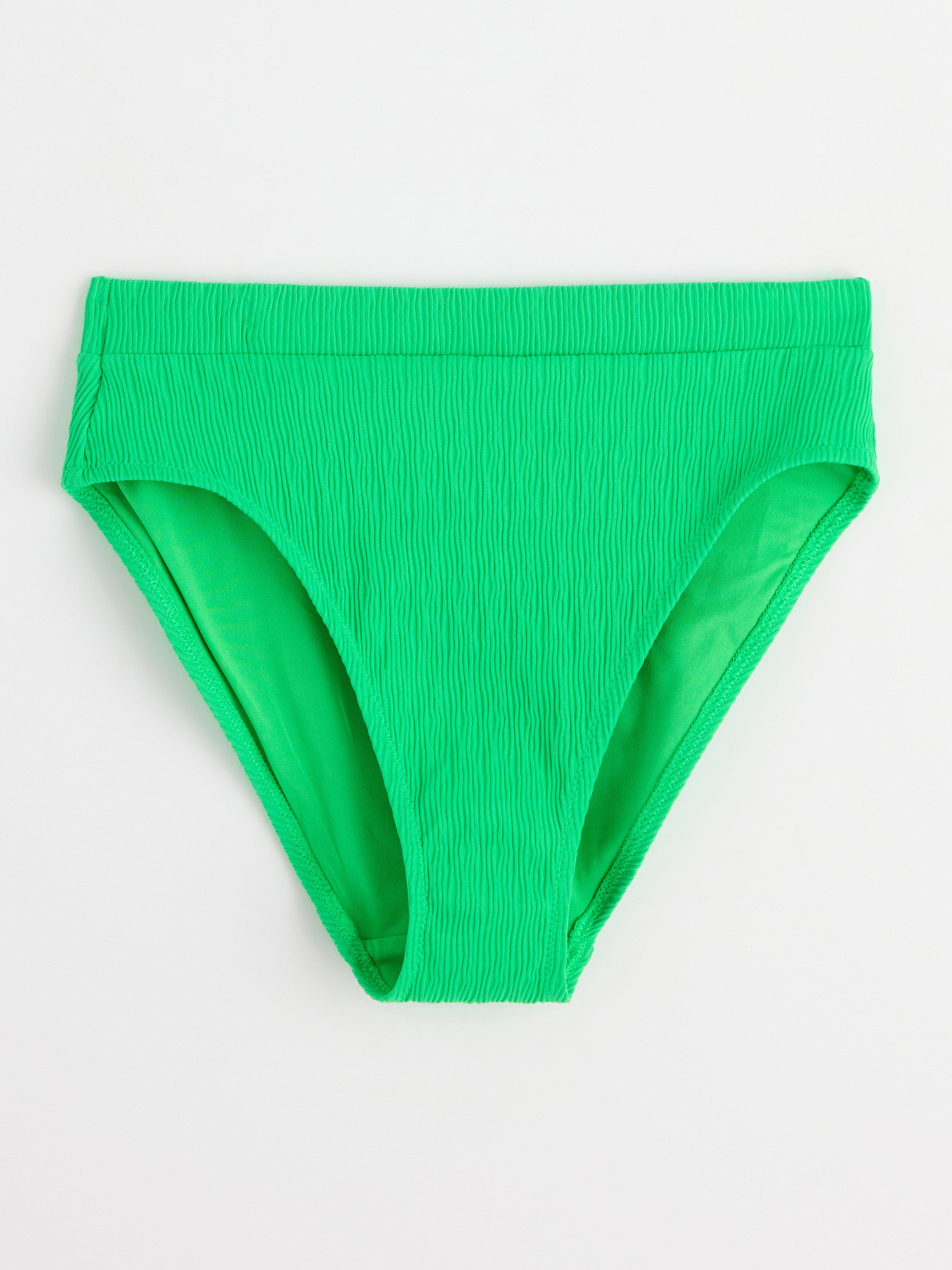 High waist bikini bottom with crinkled texture Green