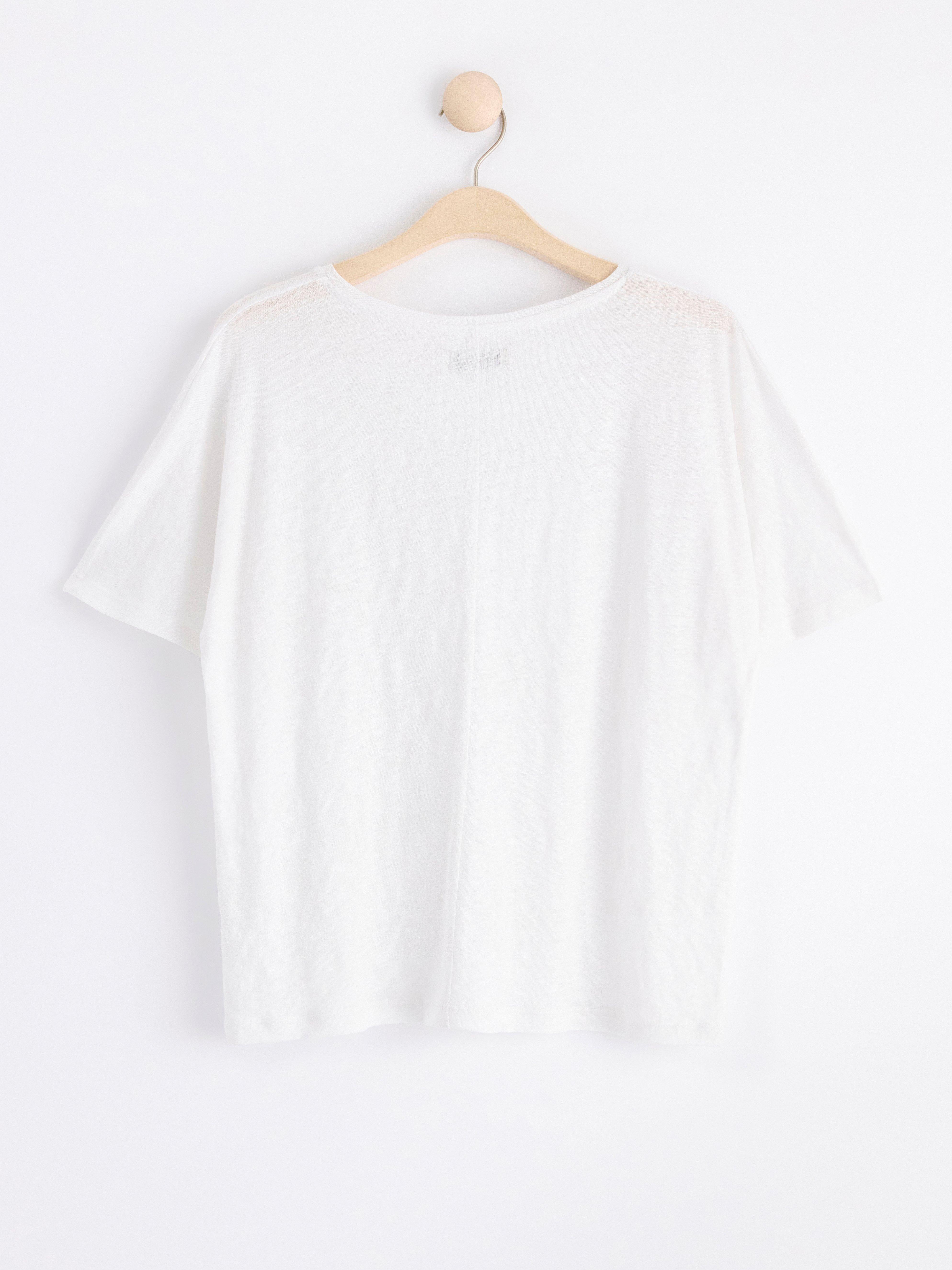 Short sleeve v-neck linen top White
