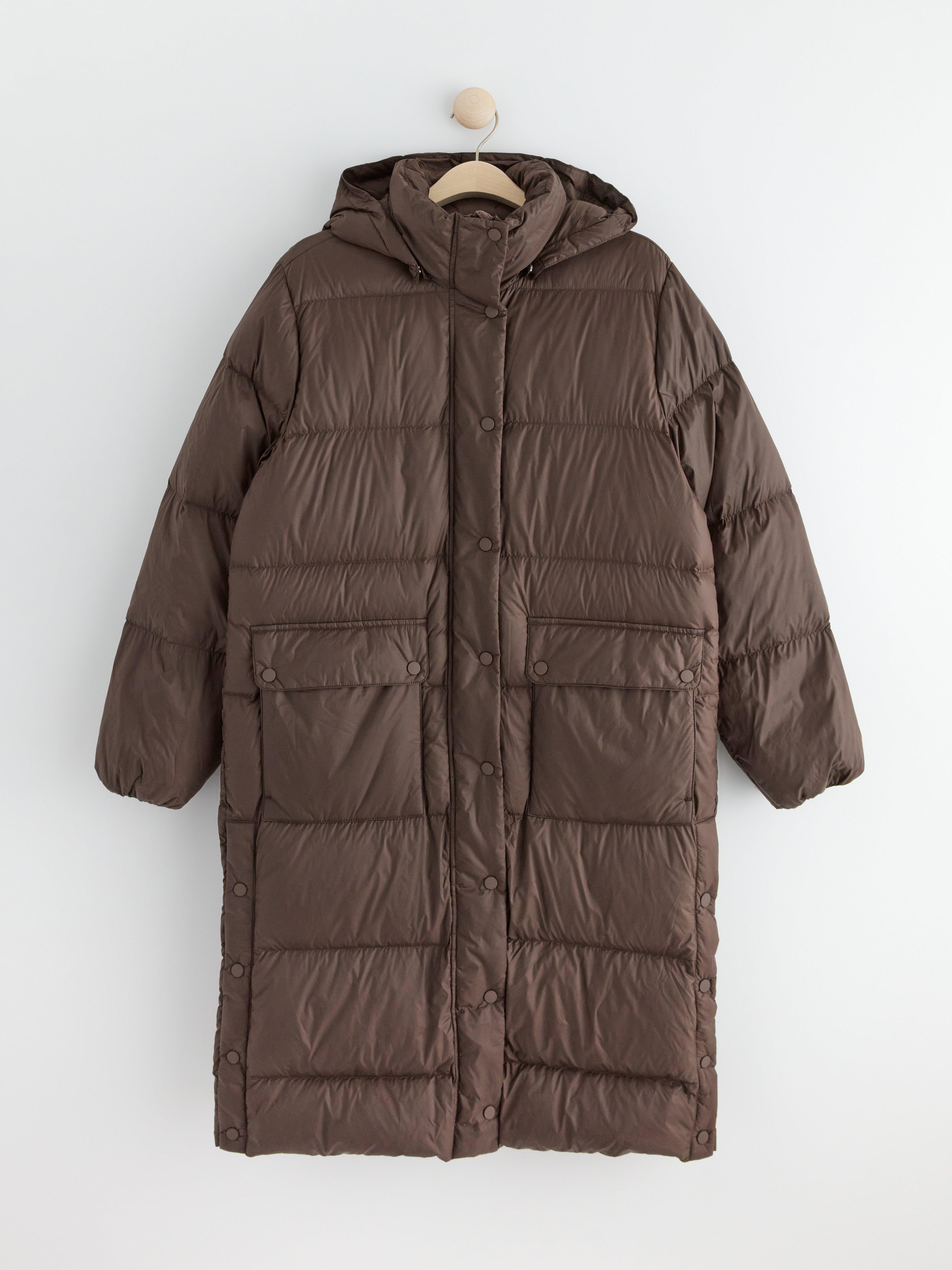 Down coat in recycled down Dark Brown