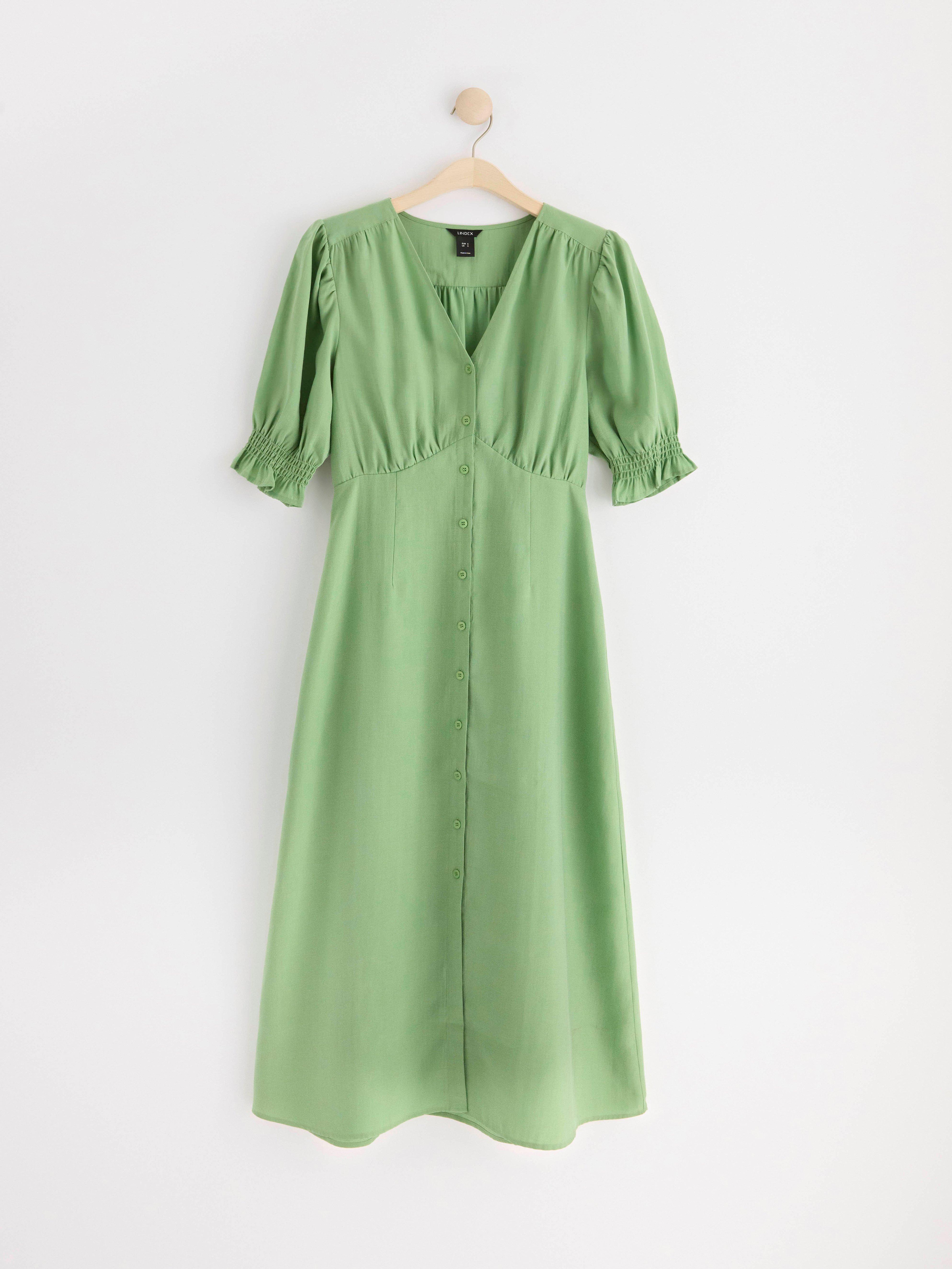 Puff sleeve midi dress Dusty Green