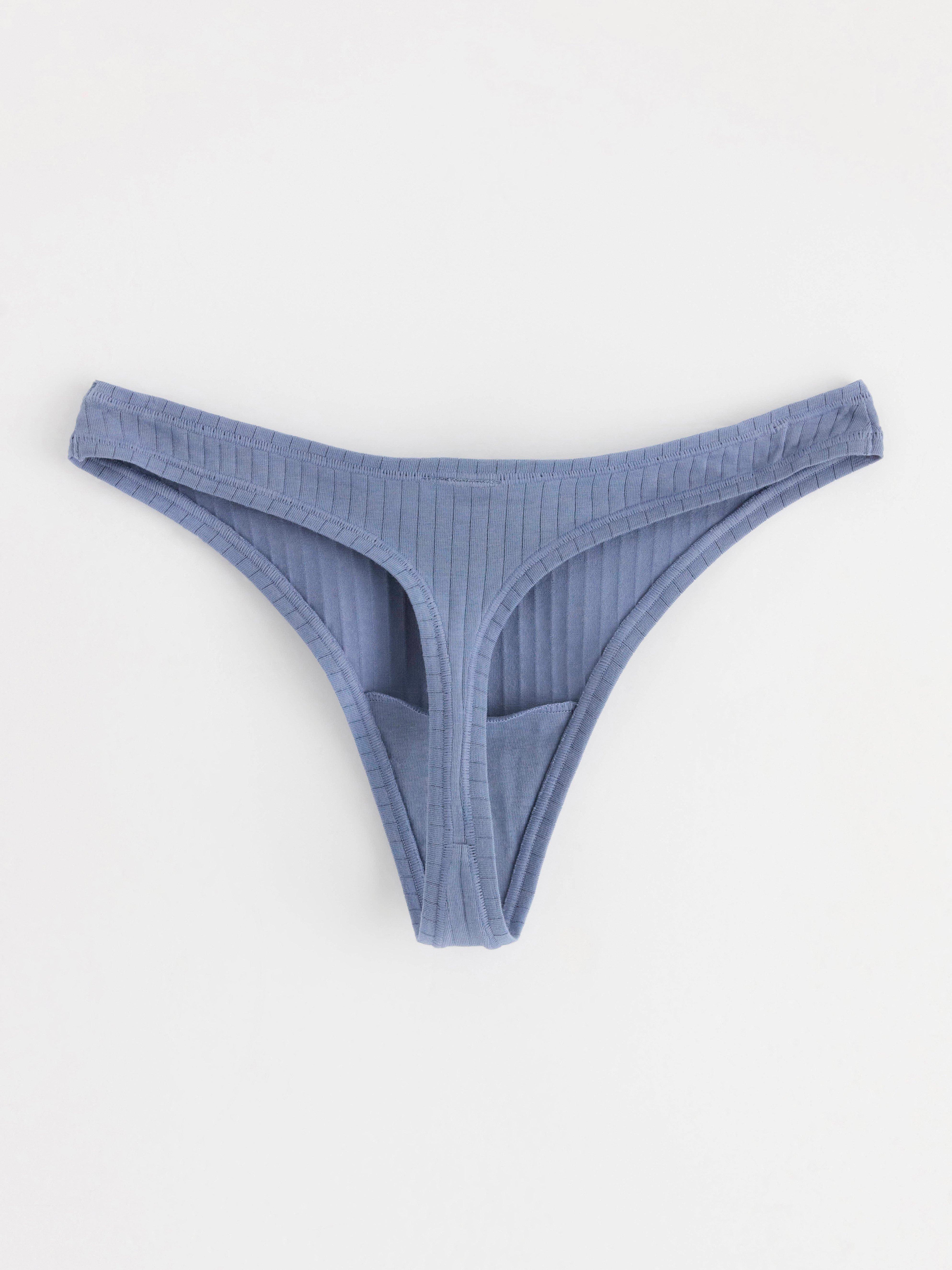 Ribbed regular waist thong Light Blue