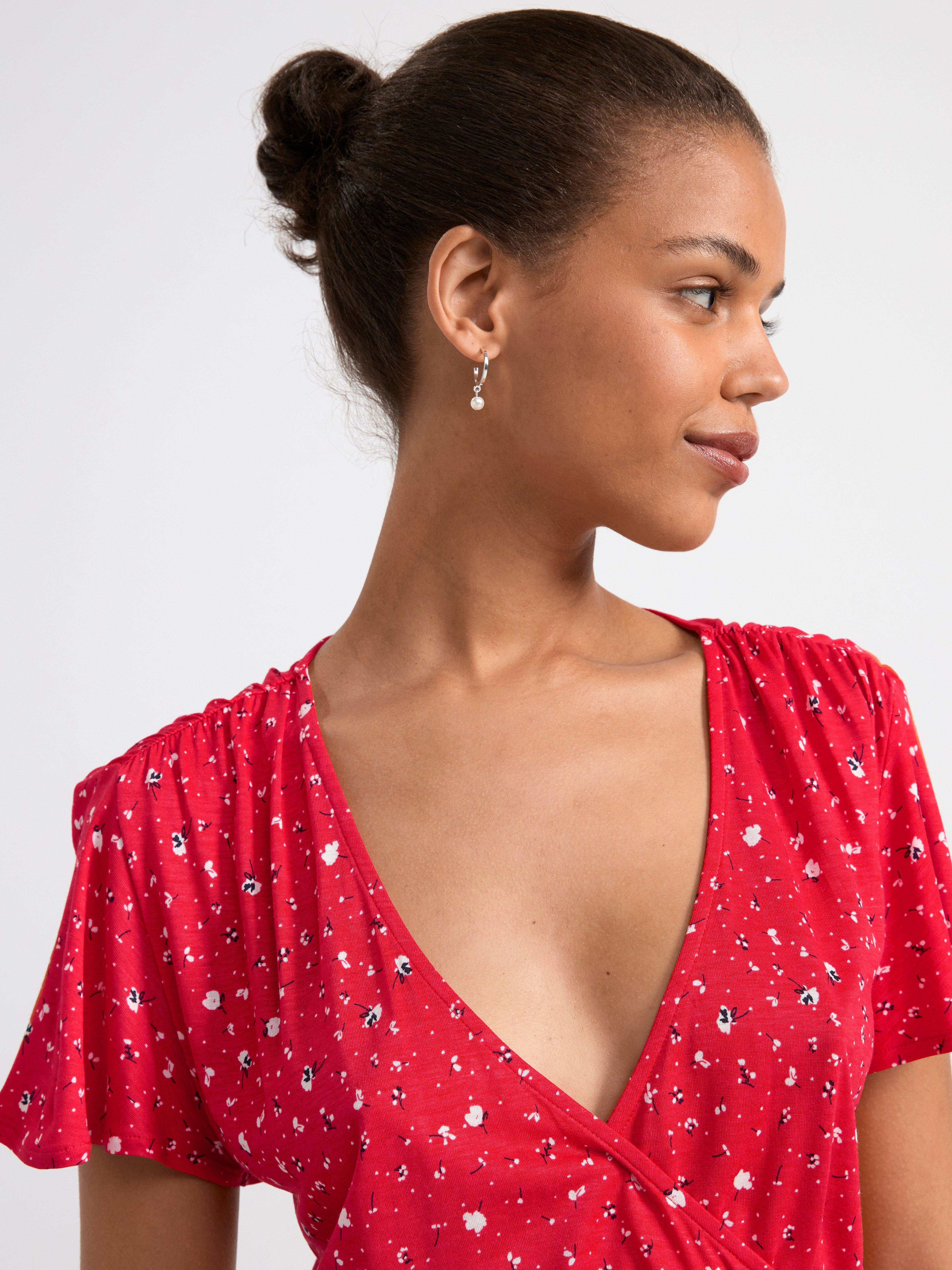 Short sleeve wrap top Red