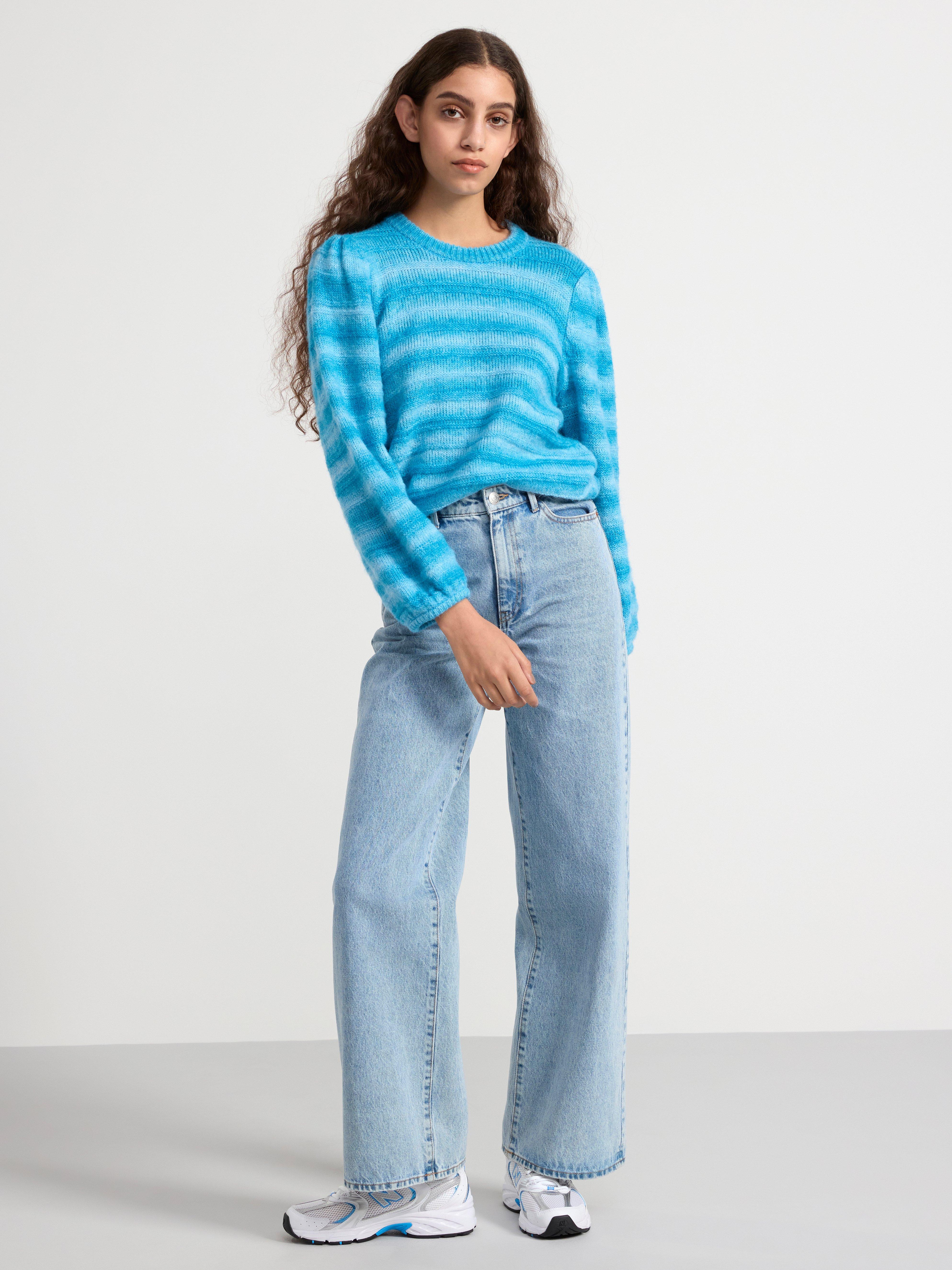 Striped knitted jumper turqoise