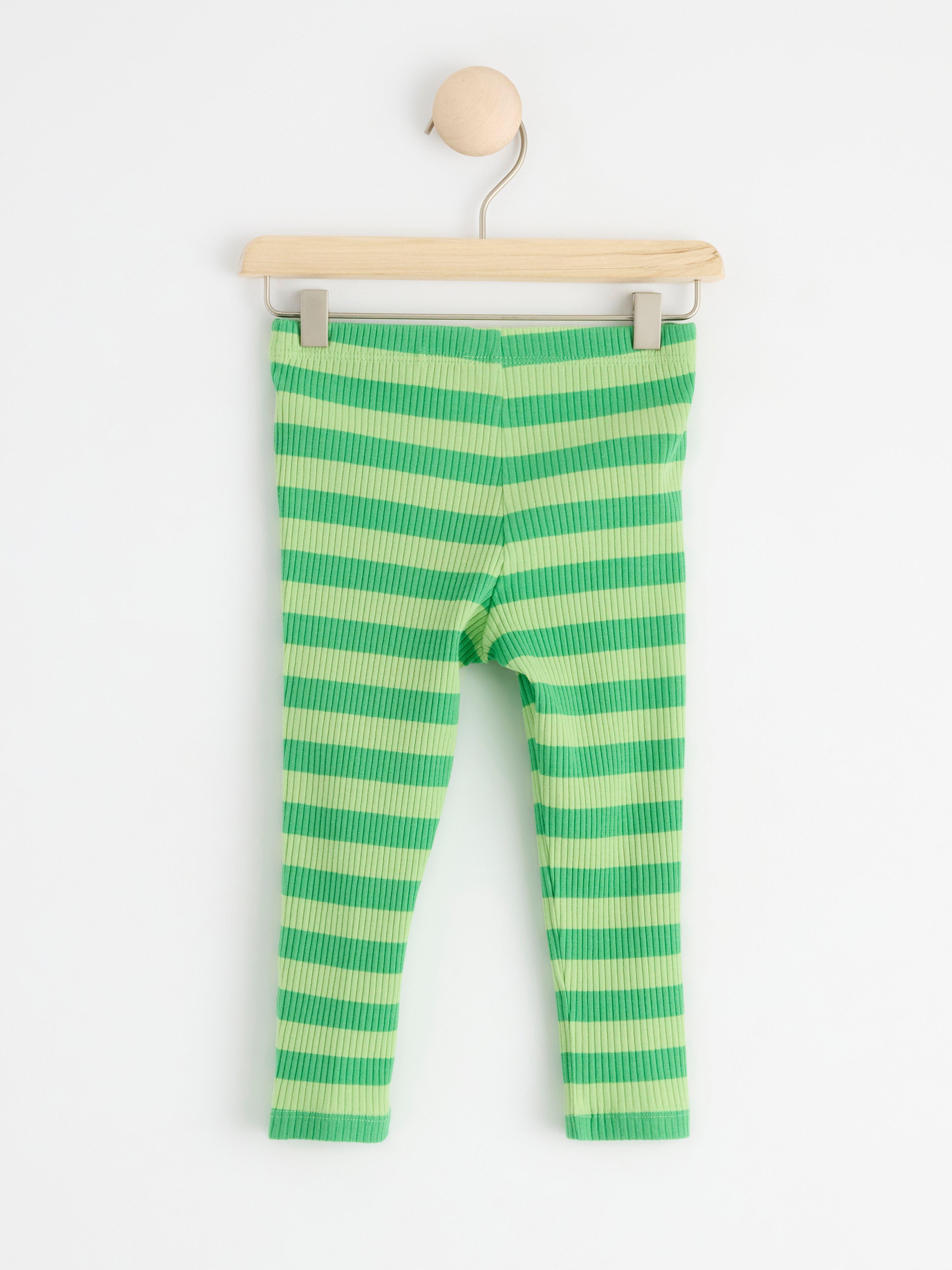 Ribbed leggings with stripes Green
