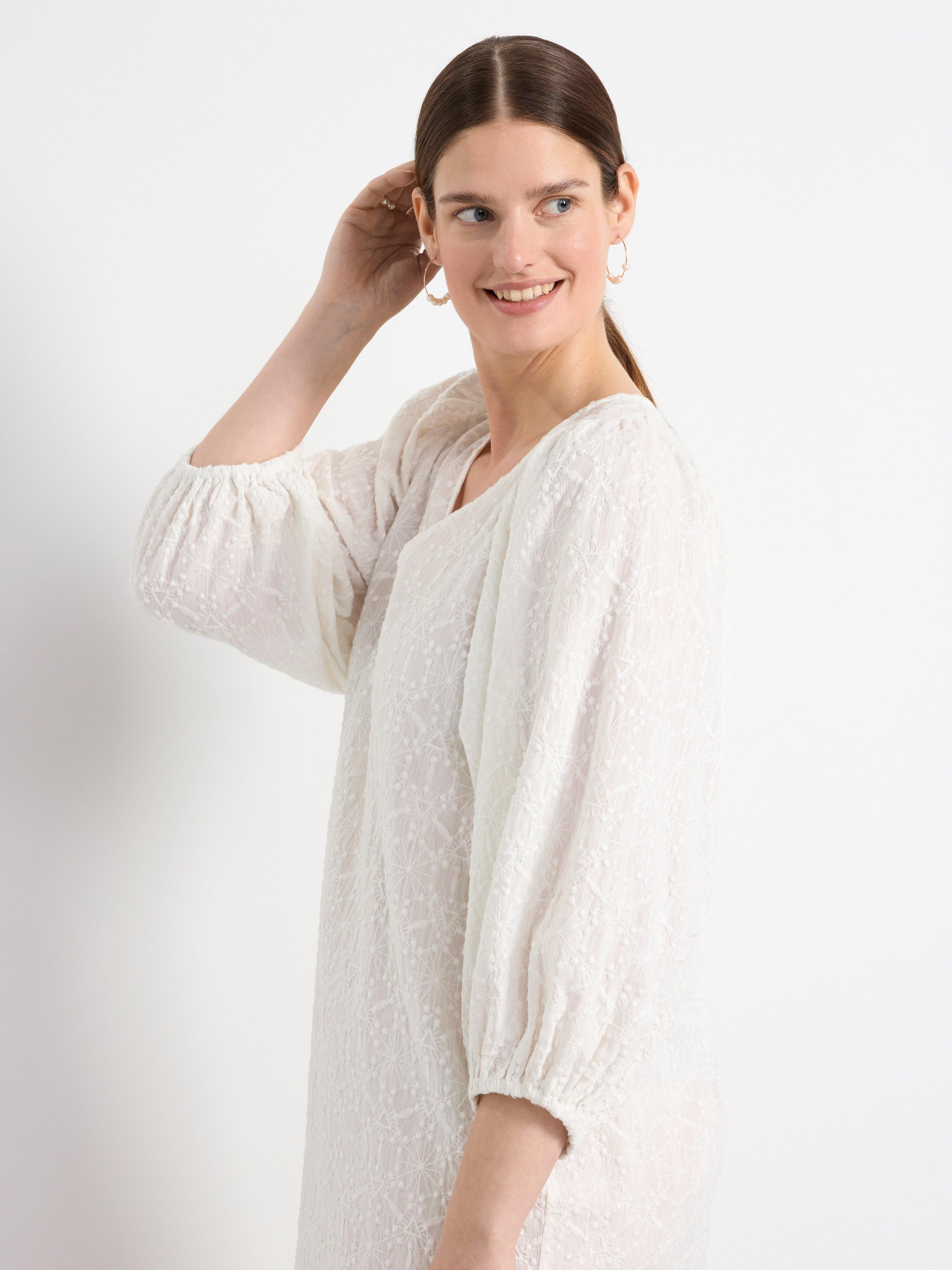 Embroidered puff sleeve tunic Light White