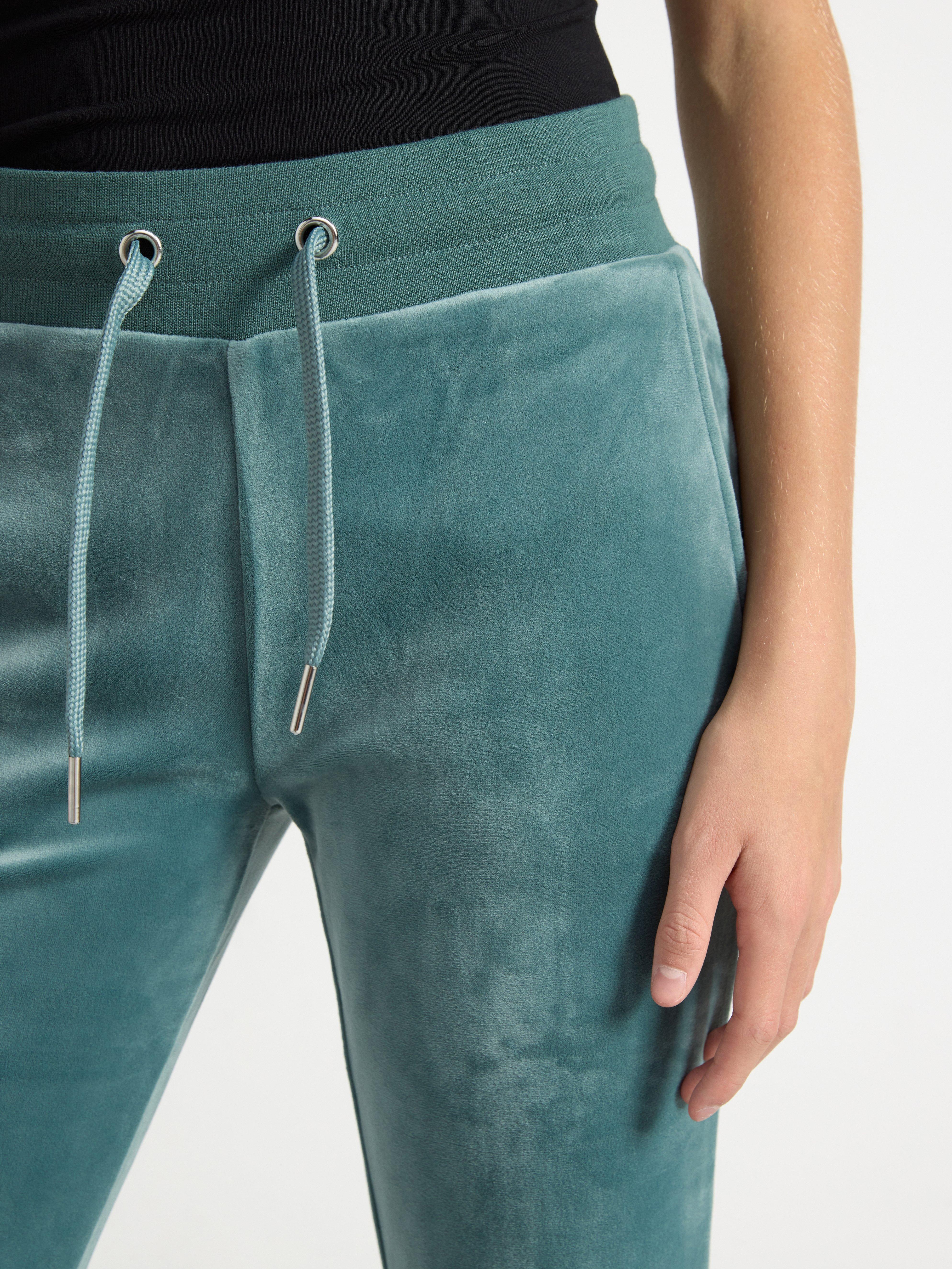 Flared velour trousers Dark Dusty Green