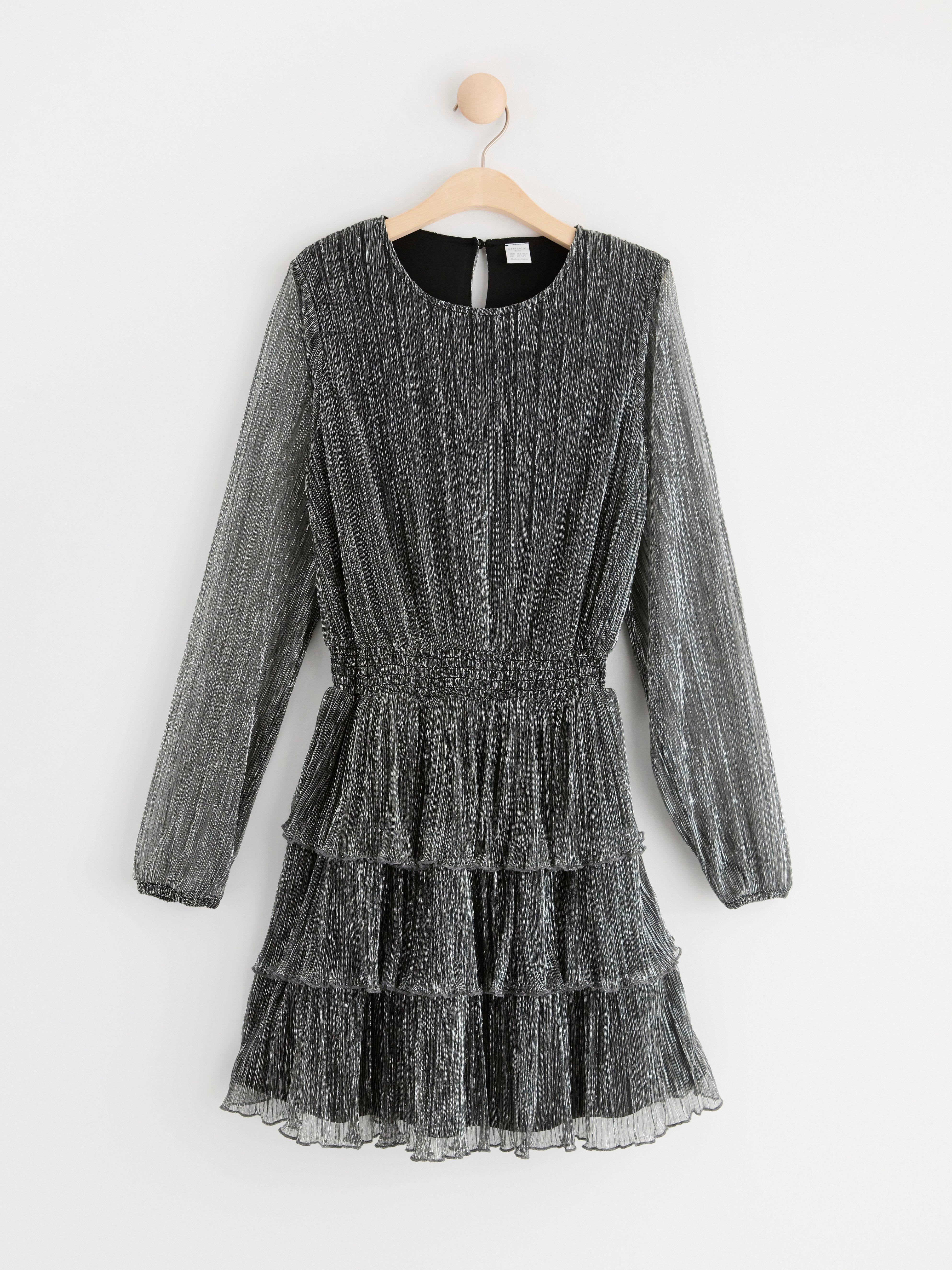 Plisse dress with flounces Silver