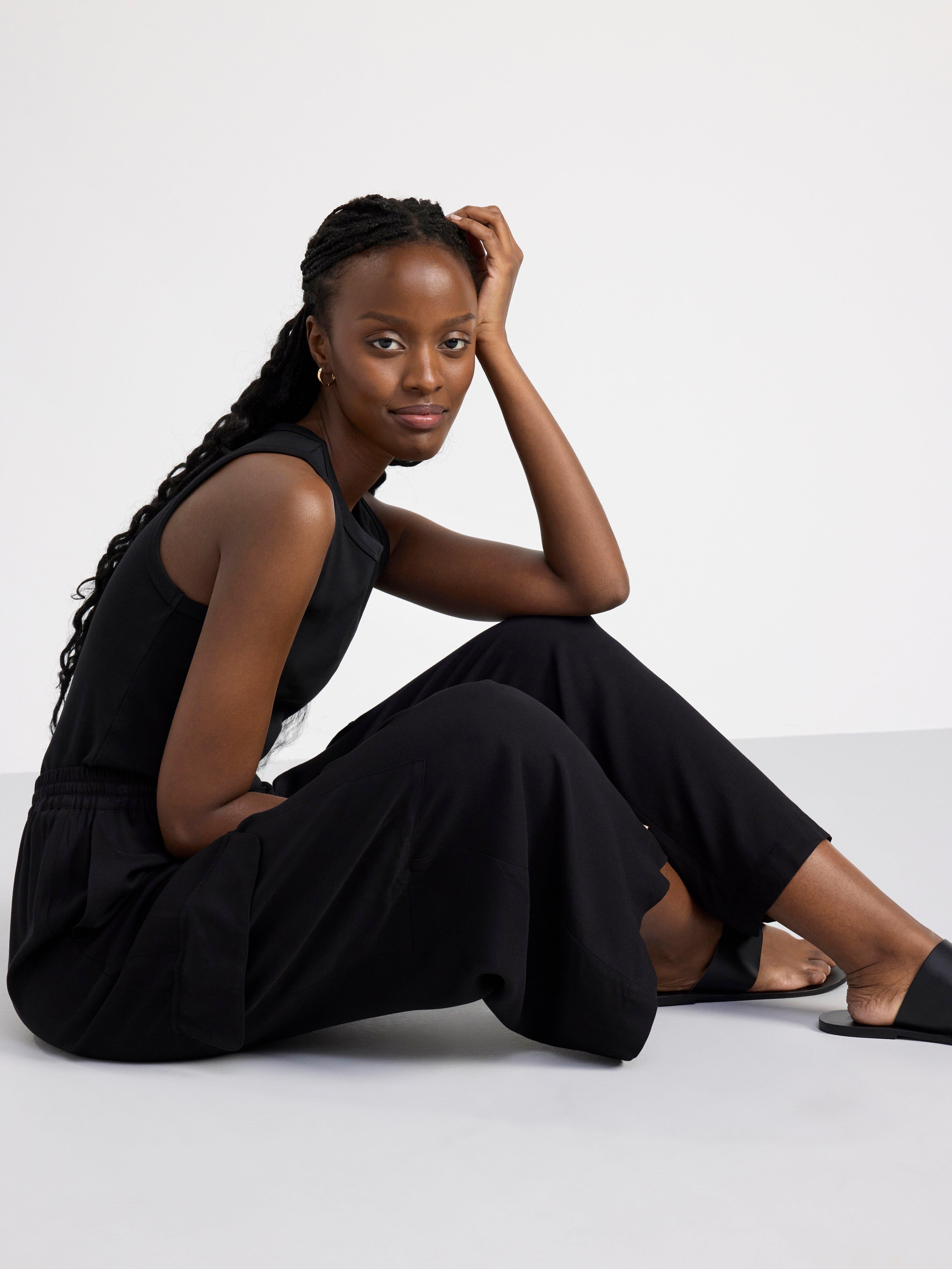 Wide high waist utility trousers Black