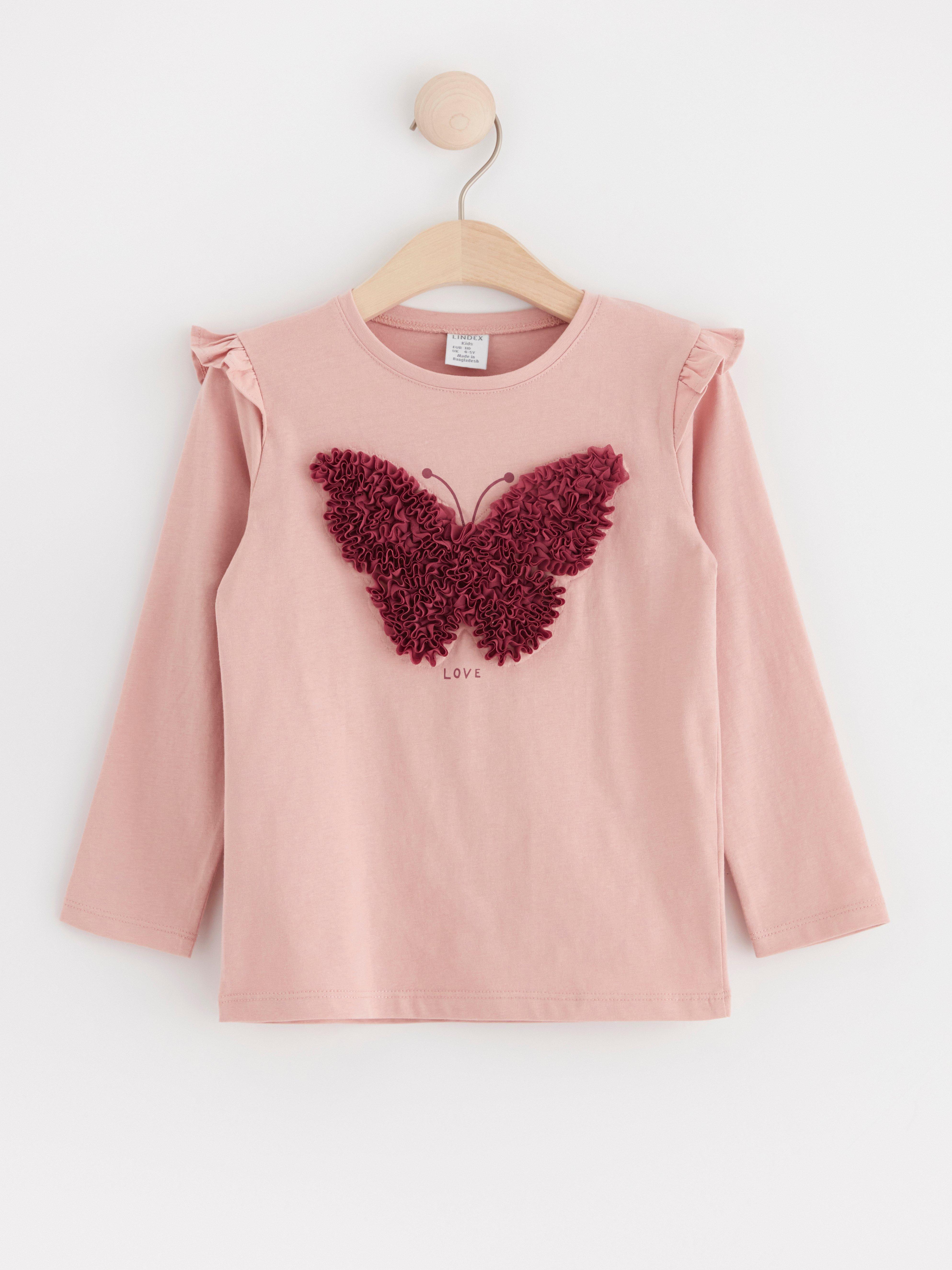 Long sleeve top with butterfly Dusty Pink