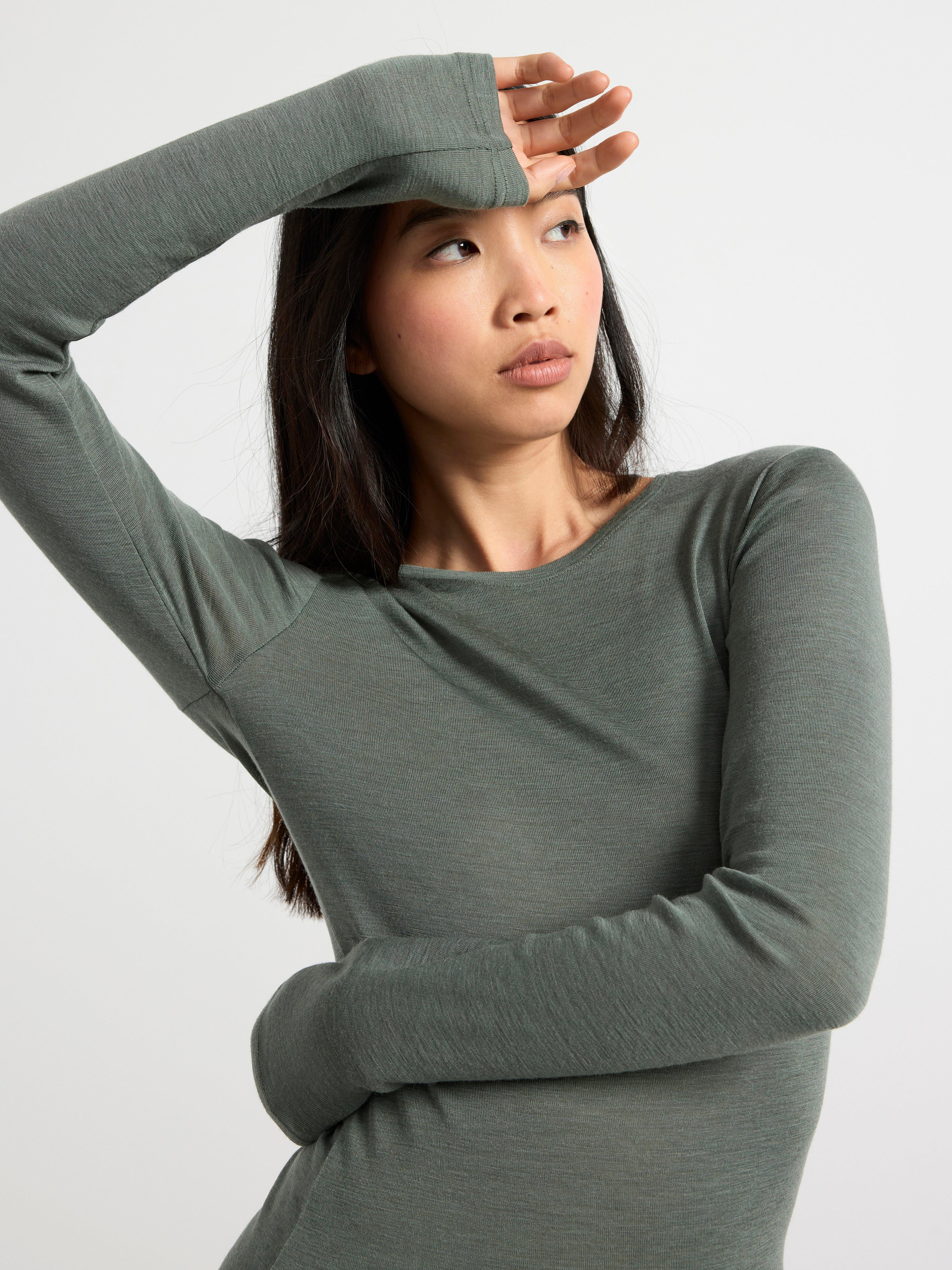 Long sleeve top in merino wool Dark Green