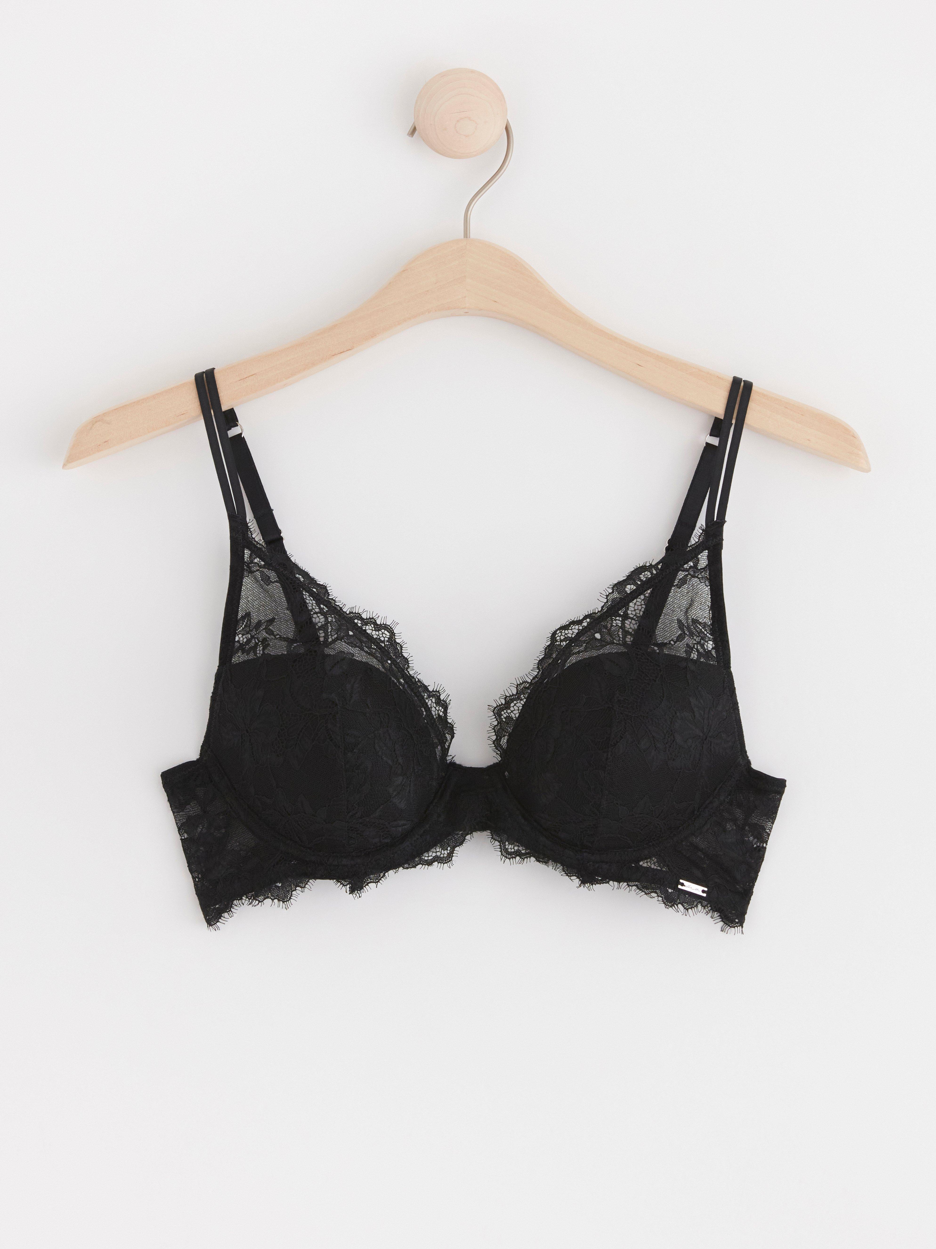 Peony push-up bra with lace Black