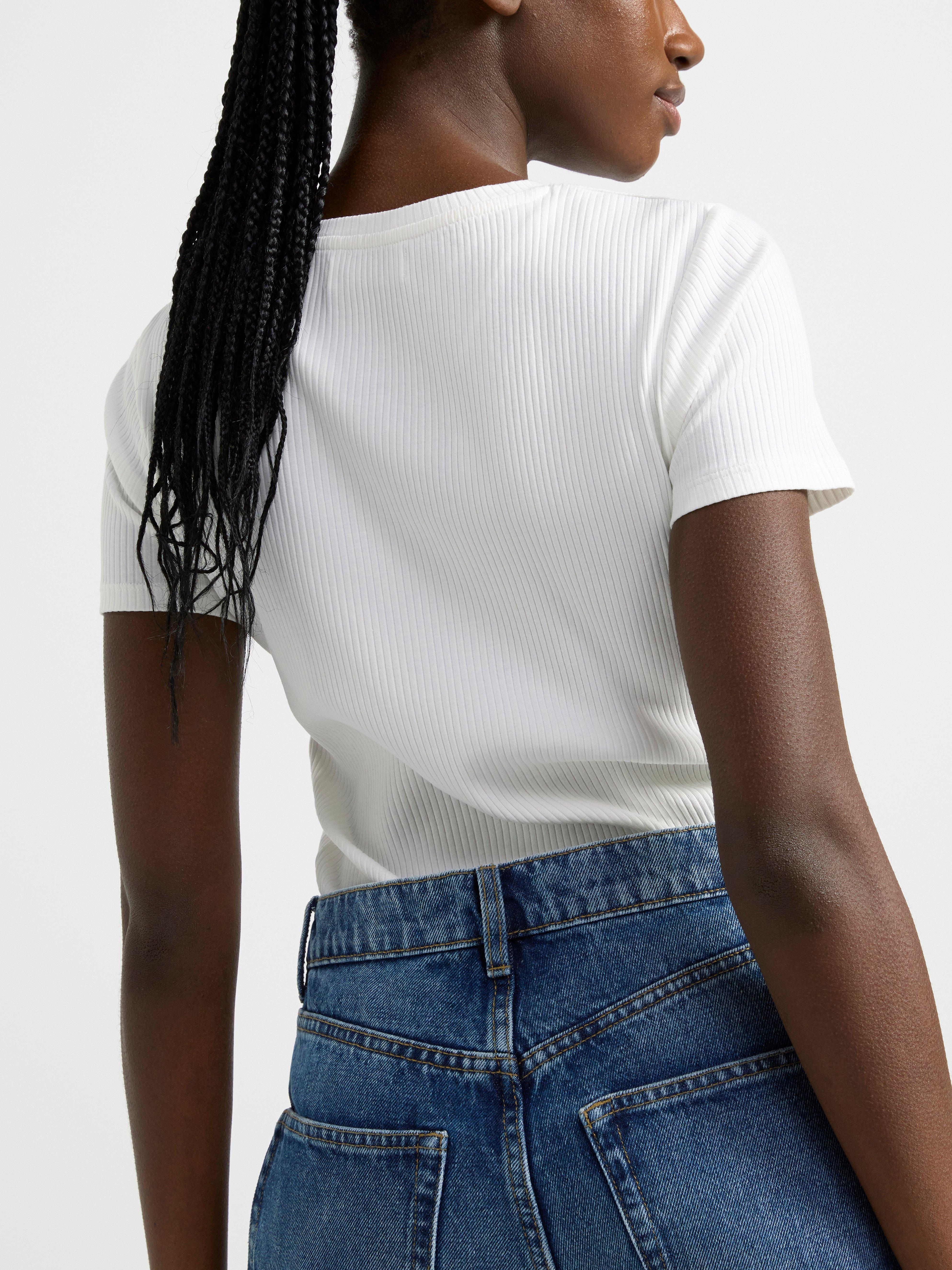 Ribbed short sleeve top Off White
