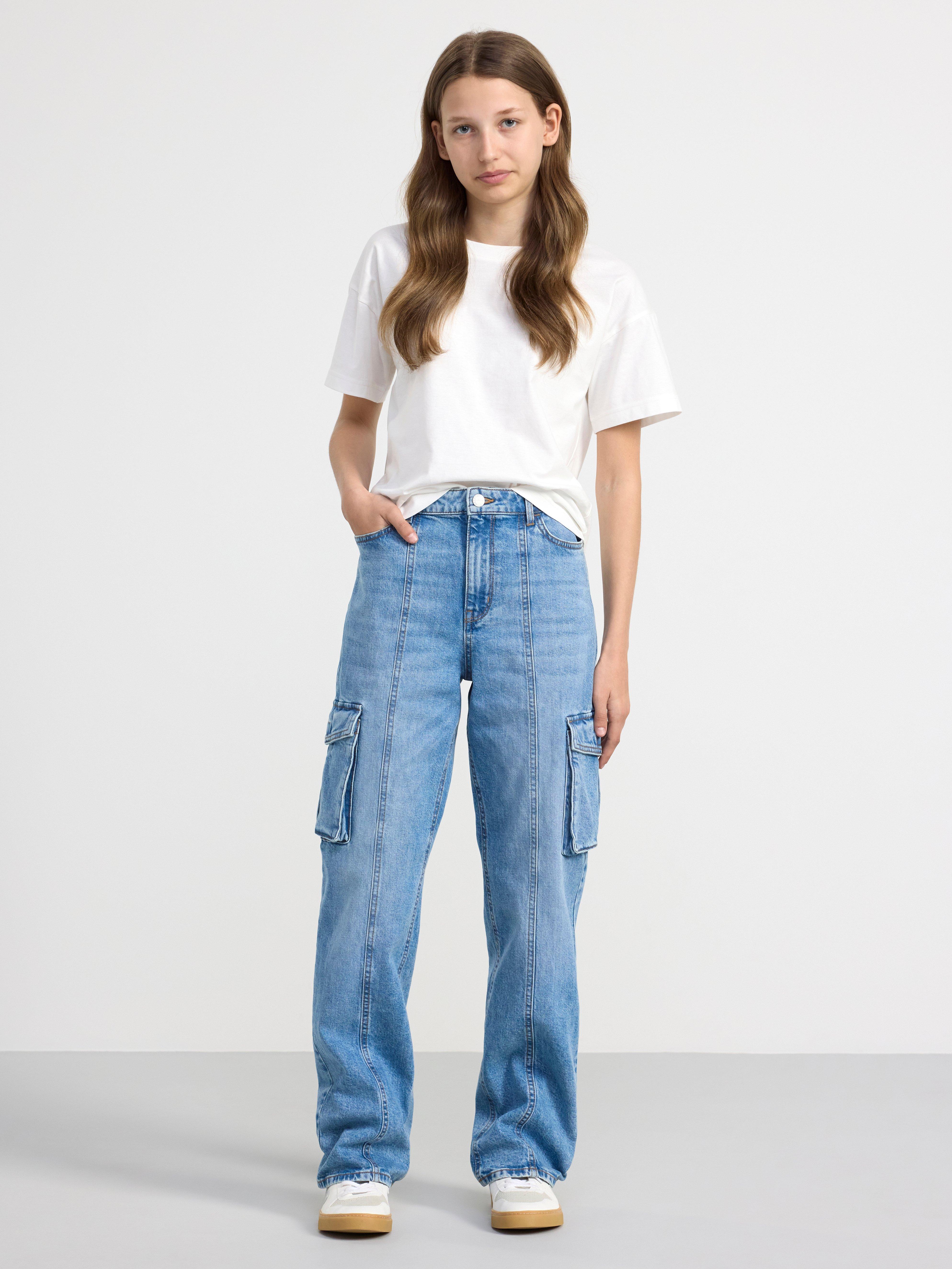 VANJA Wide leg high waist cargo jeans Washed denim