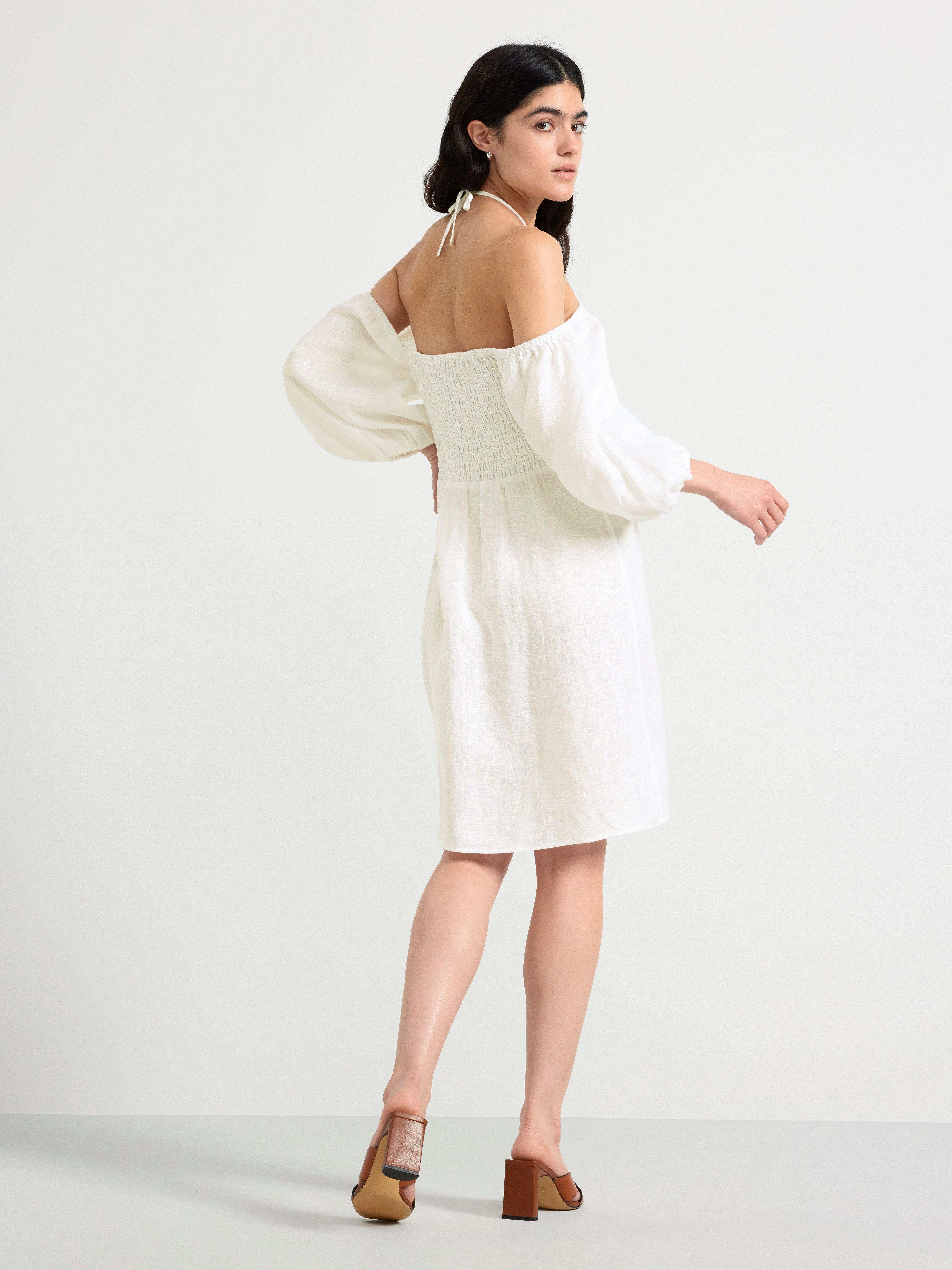Linen mini dress White