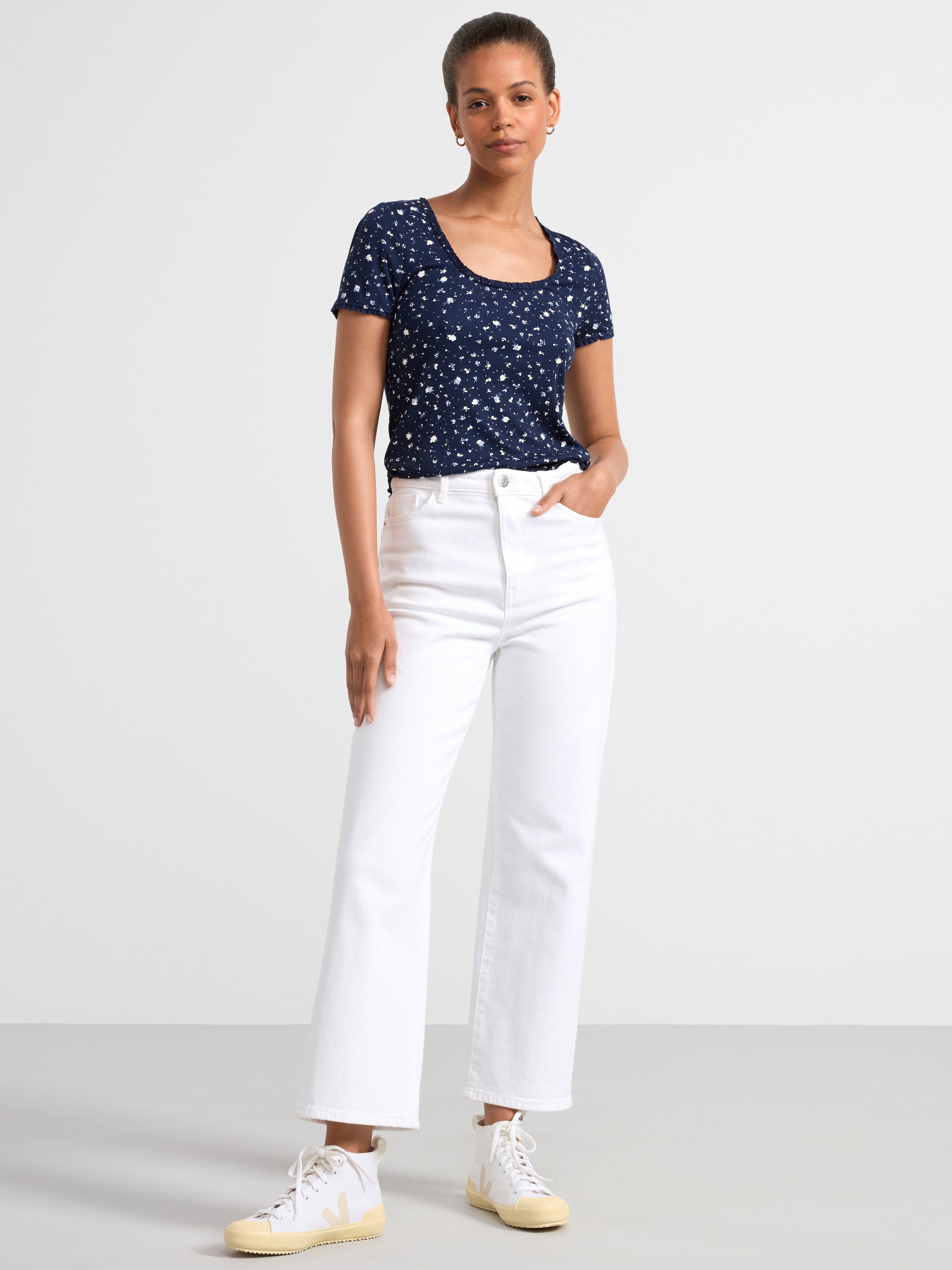Ribbed top with flowers Navy