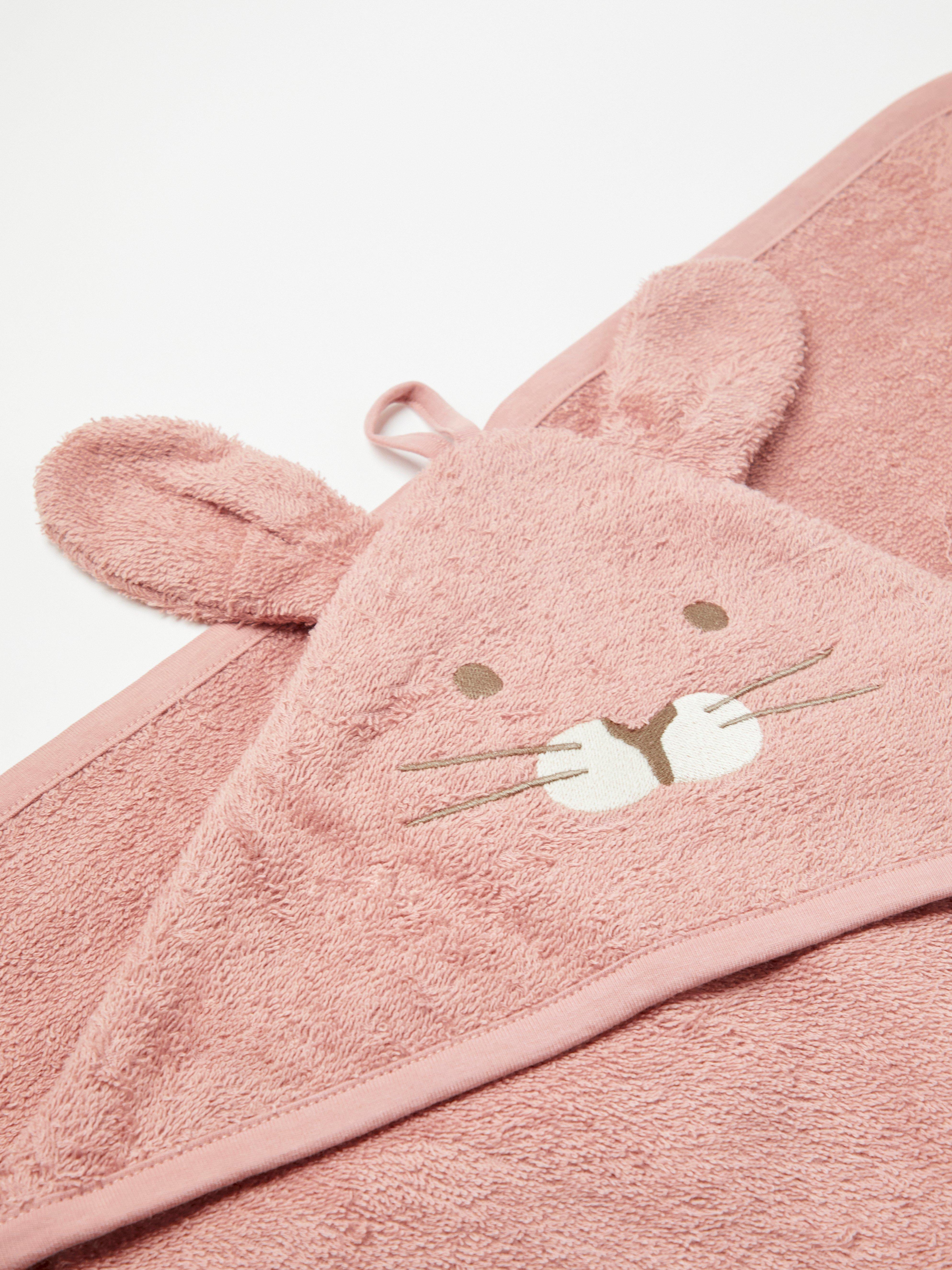 Terry bath towel with bunny hood Dusty Pink