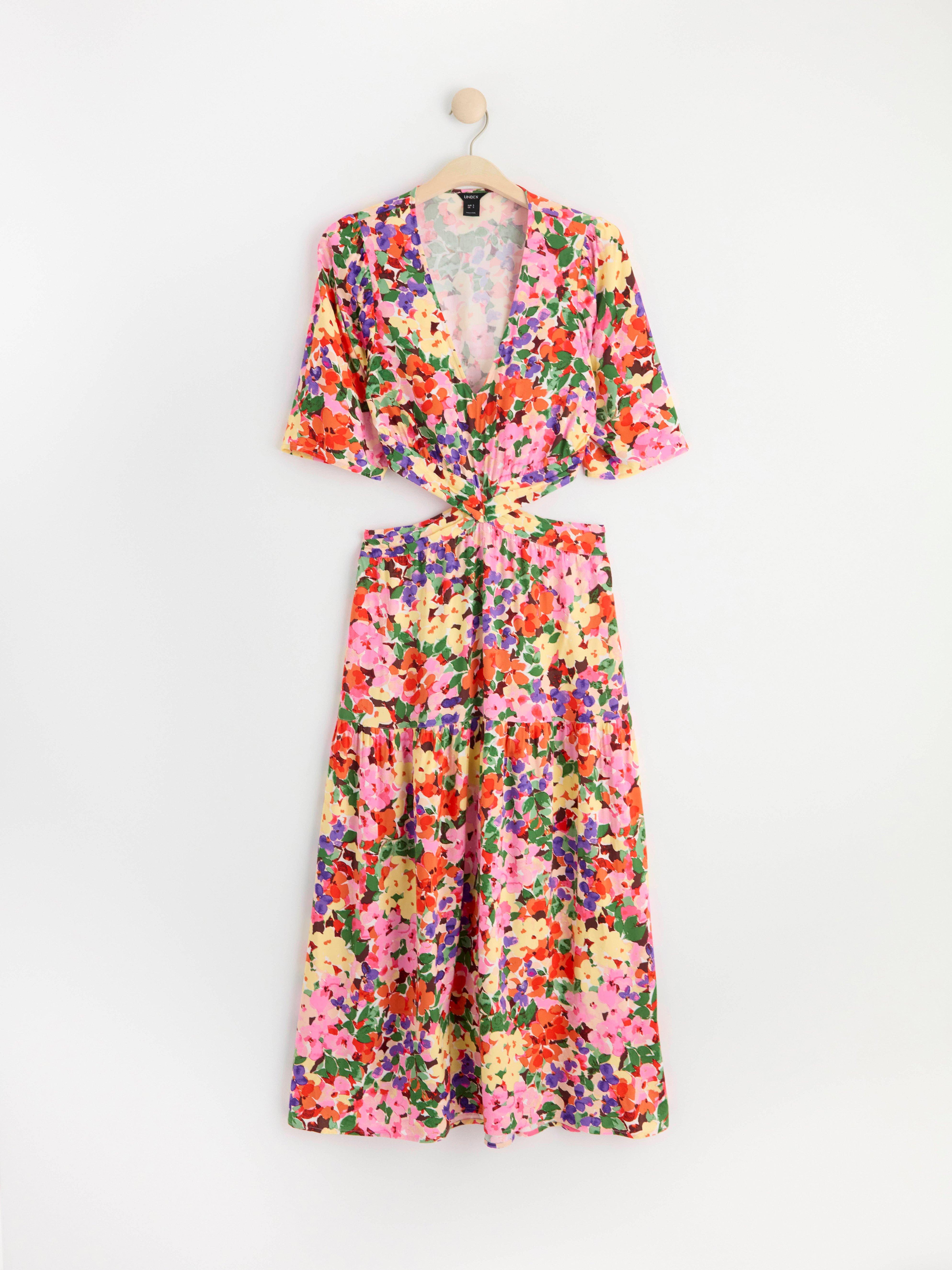 Short sleeve midi dress with cut outs pink