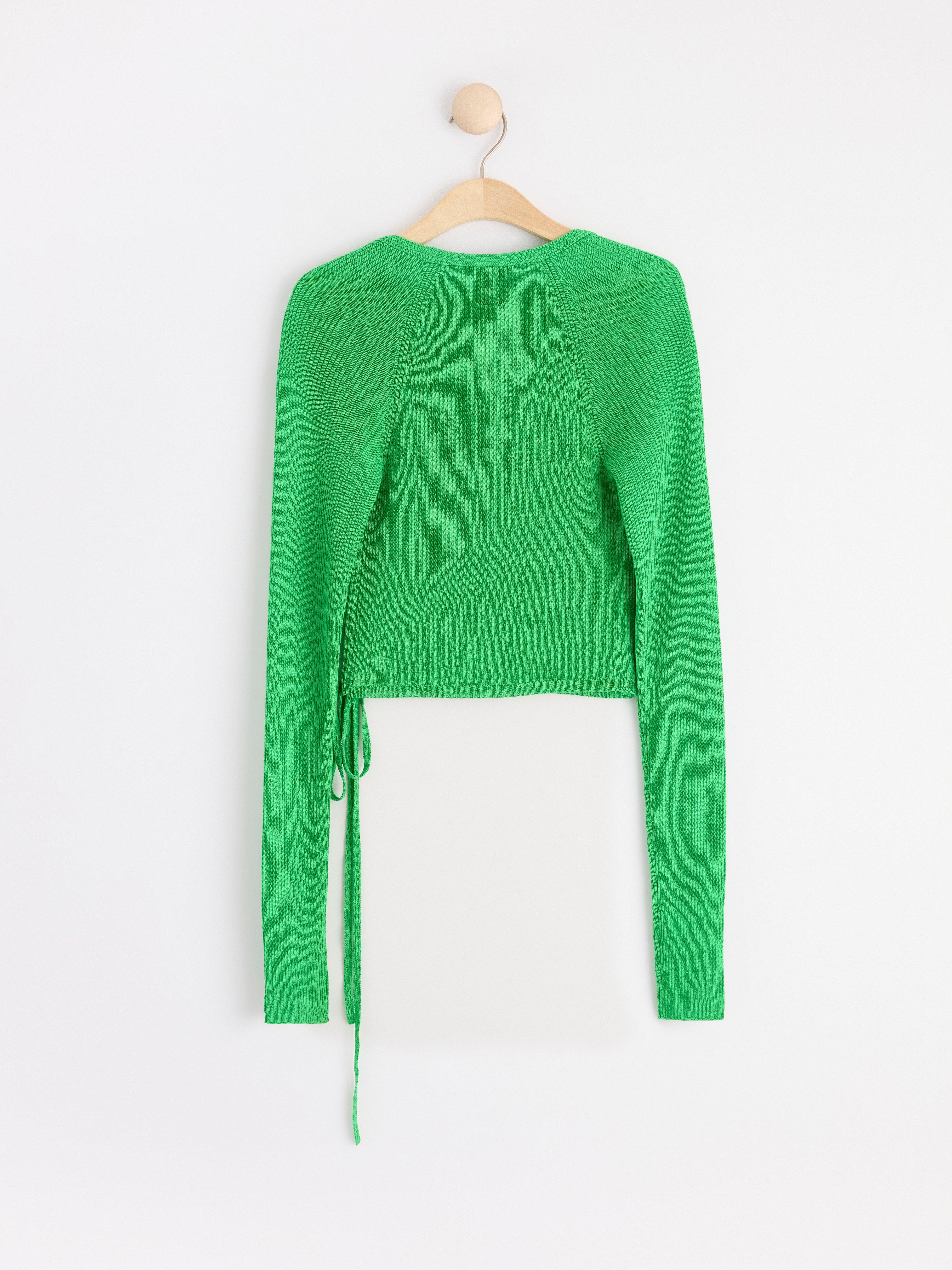 Knitted long sleeve wrap top Green