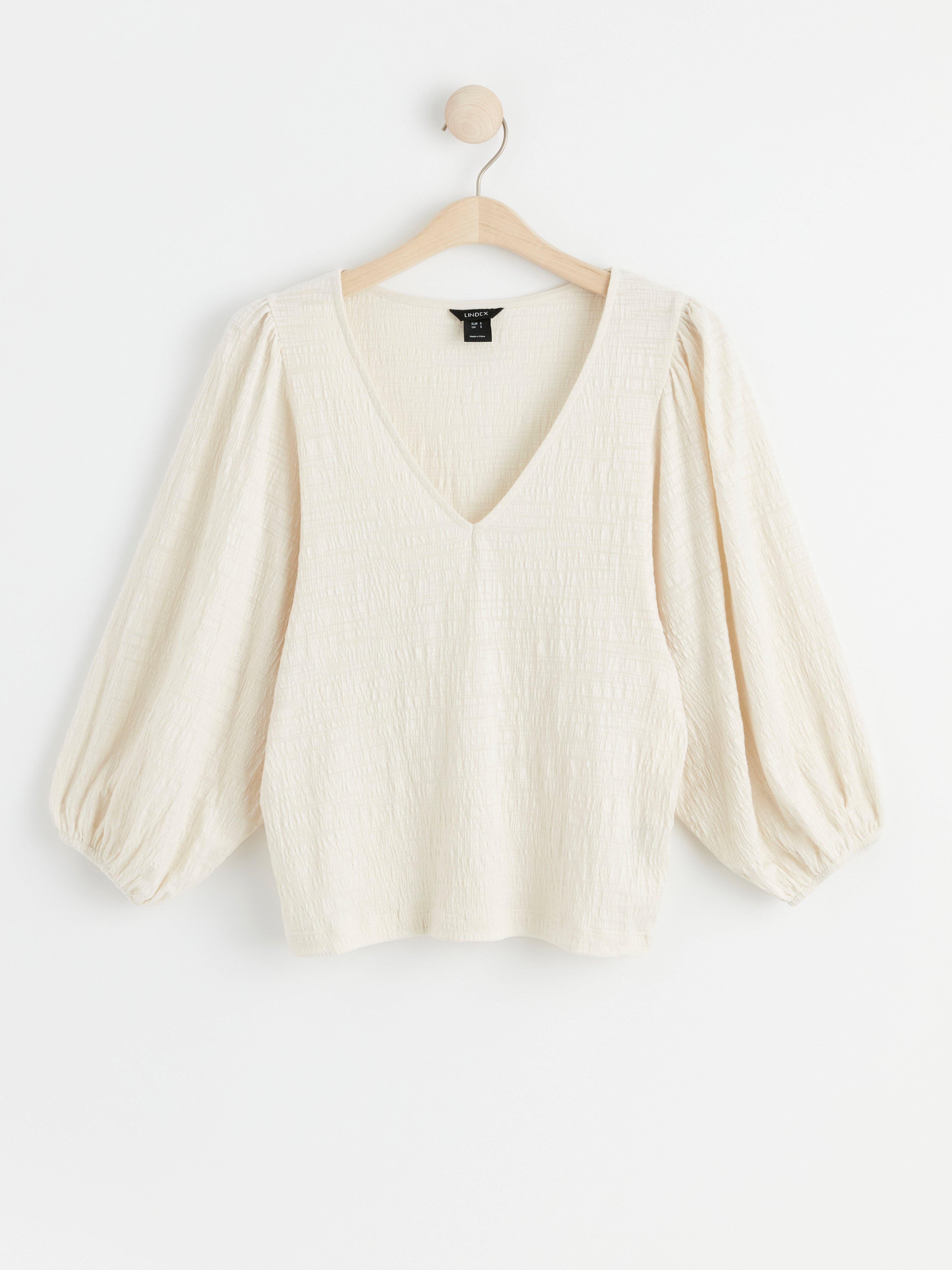 Puff sleeve top with texture Off White