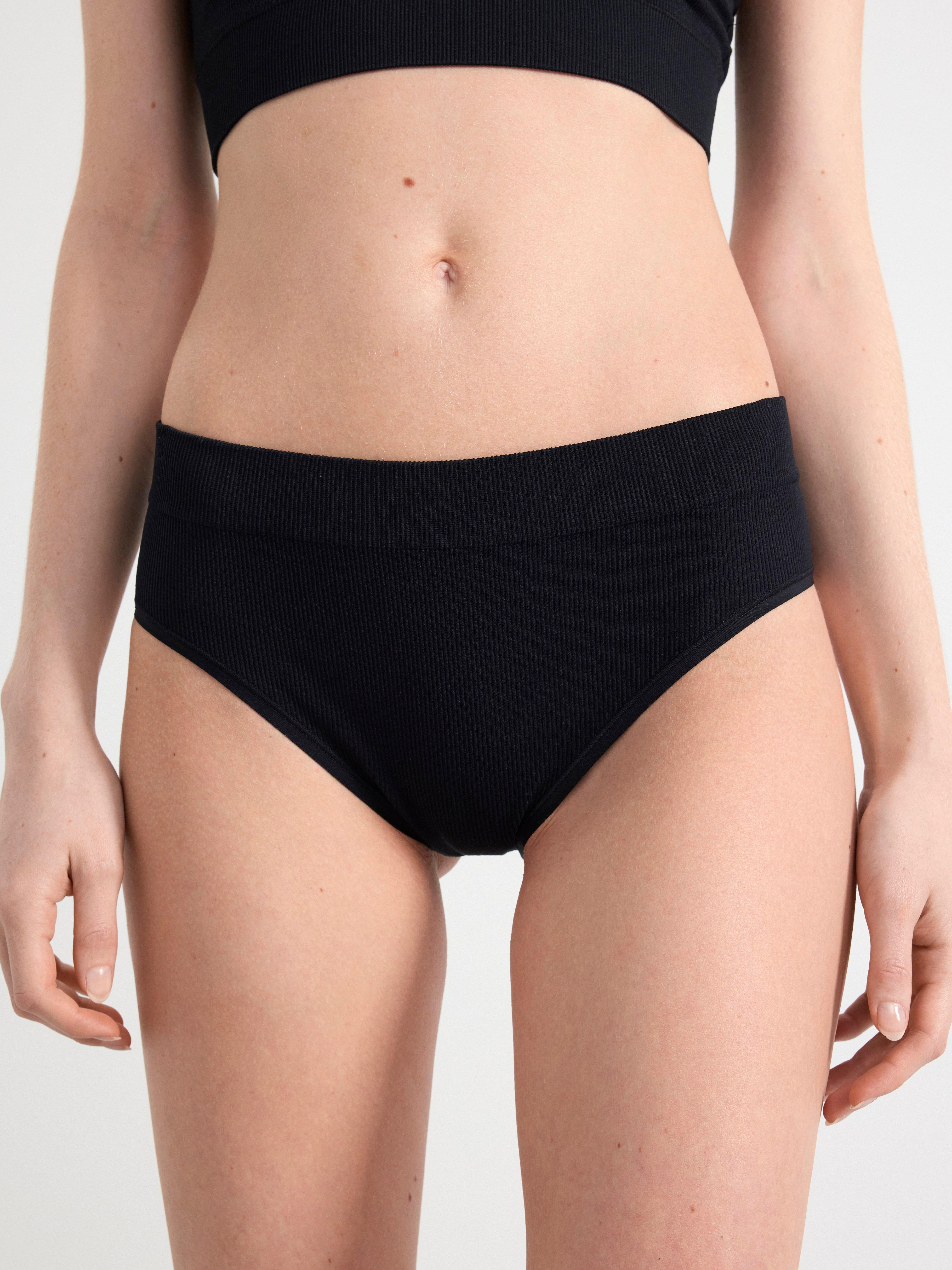 3-pack ribbed high waist brazilian briefs Black