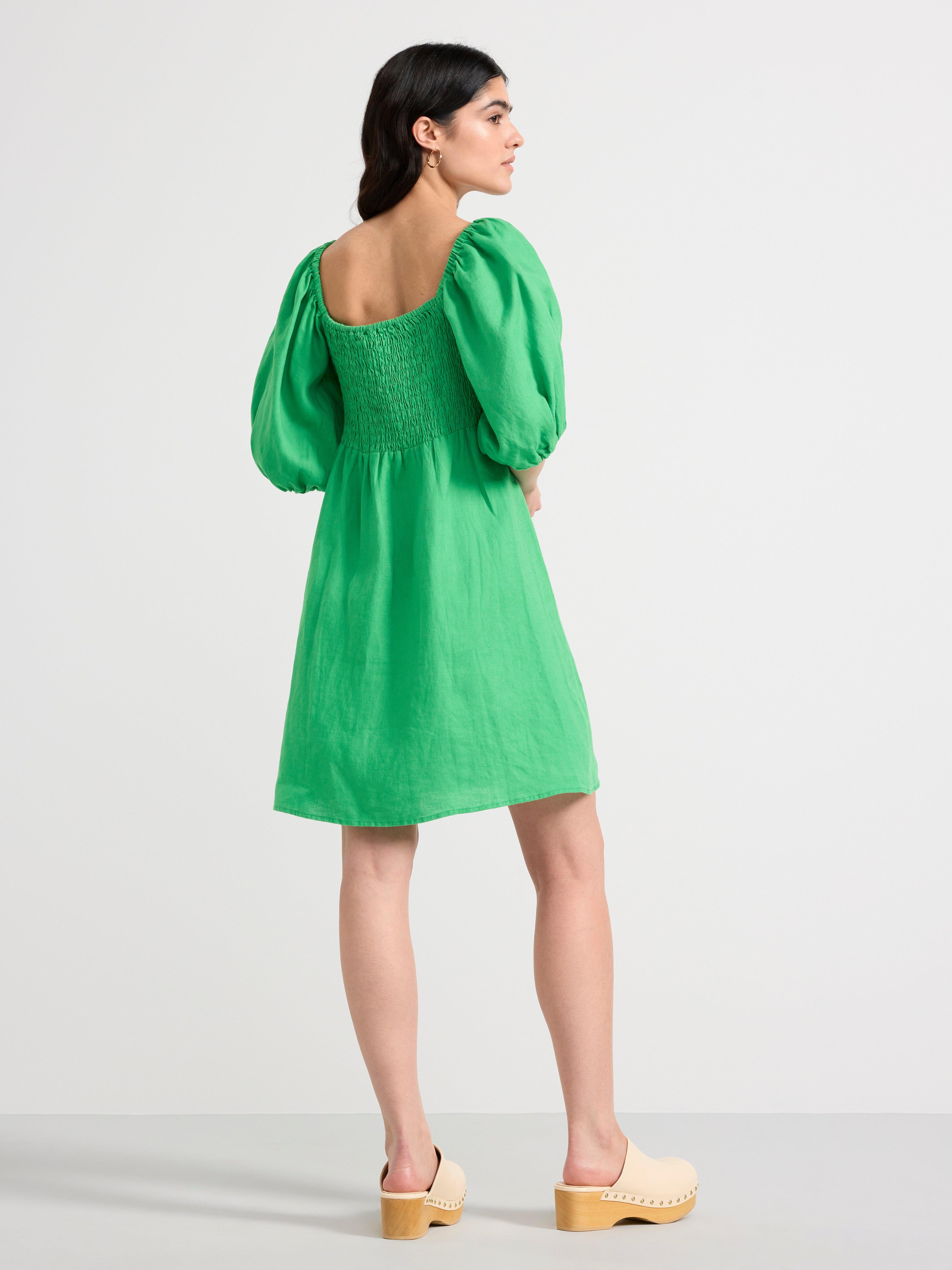 Linen mini dress Green