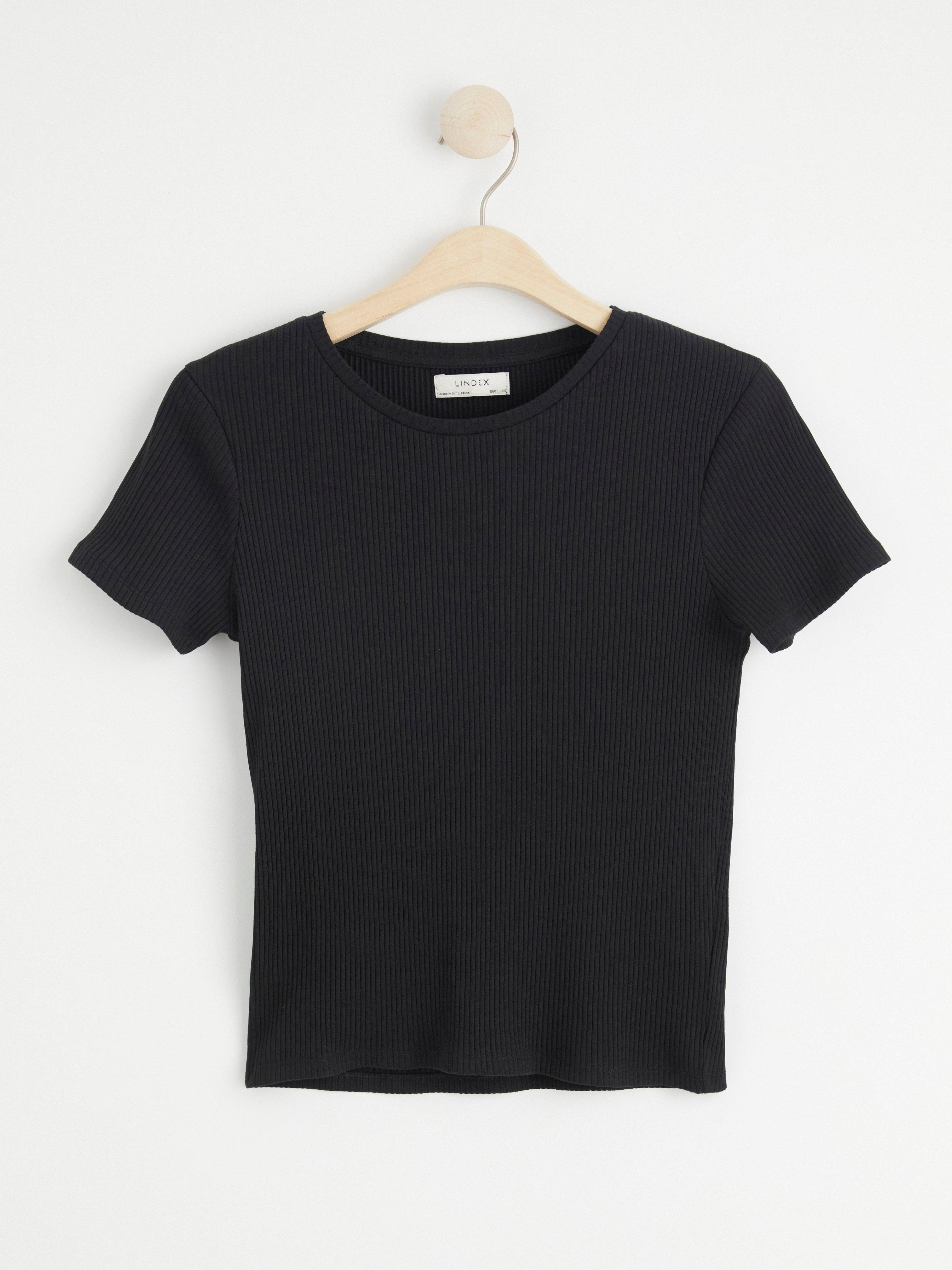 Ribbed short sleeve top Black