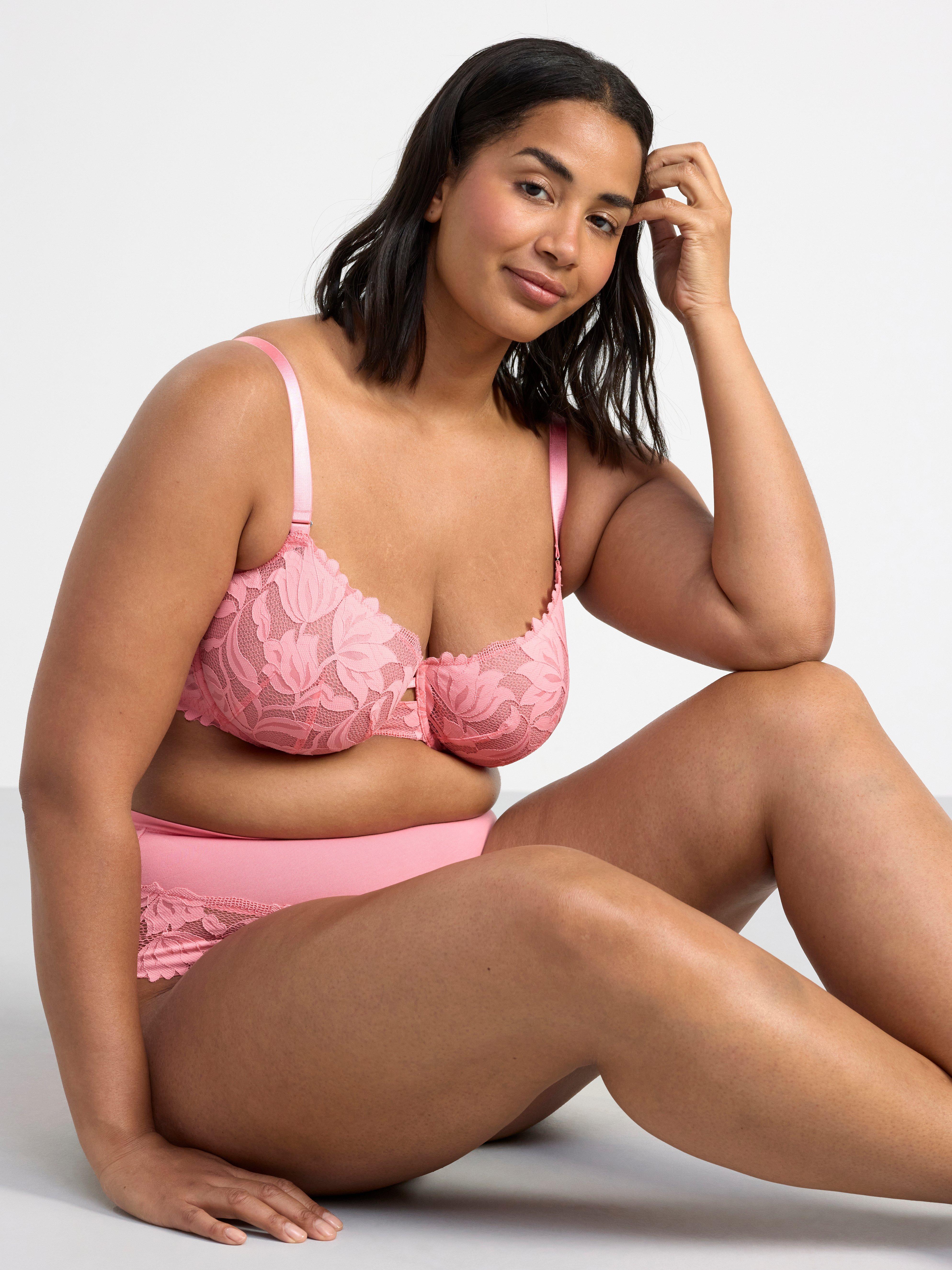 Unpadded bra with mesh and lace Pink