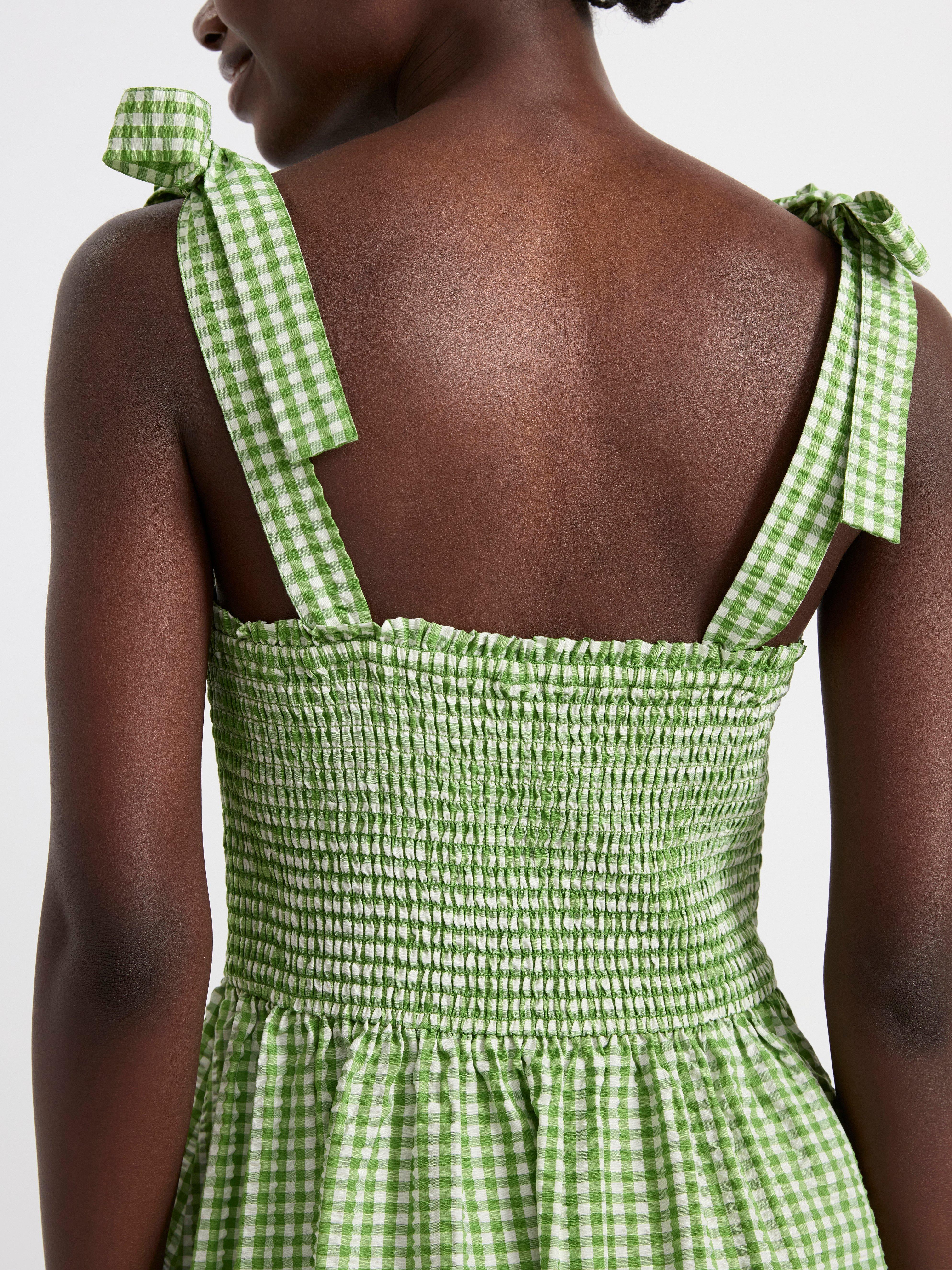 Checked midi dress with smock Dark Lime